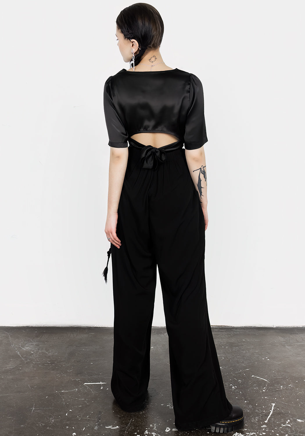 Black Wide Leg Palazzo Pants with Pleats & Adjustable Waist | Ostara