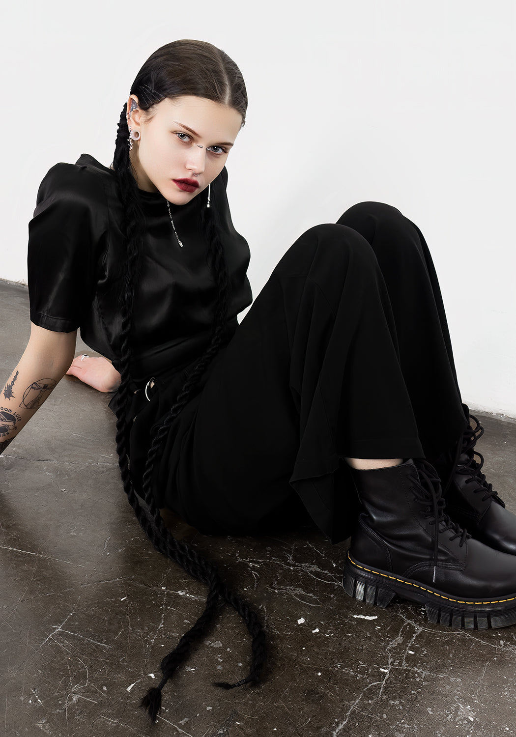 Black Wide Leg Palazzo Pants with Pleats & Adjustable Waist | Ostara
