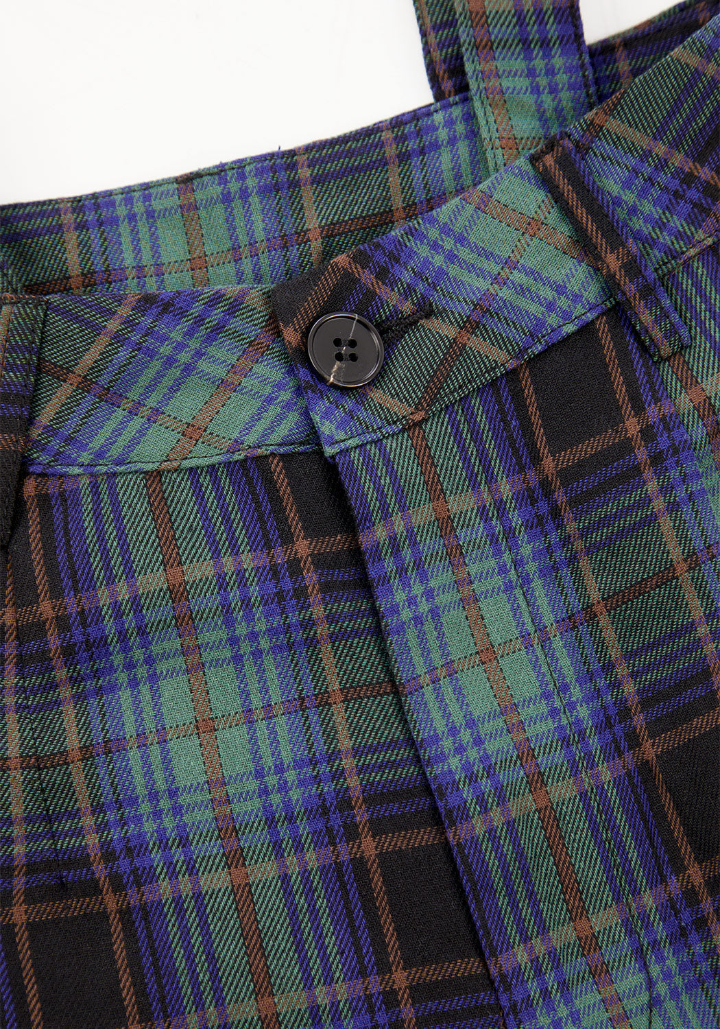 Blue & Green Plaid Wide Leg Trousers with Suspenders | Rebel
