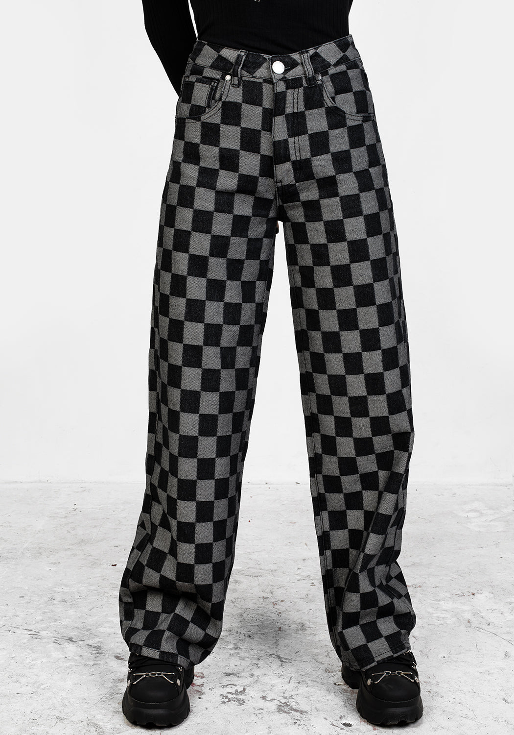 Checkerboard Wide Leg Denim Jeans | KERB