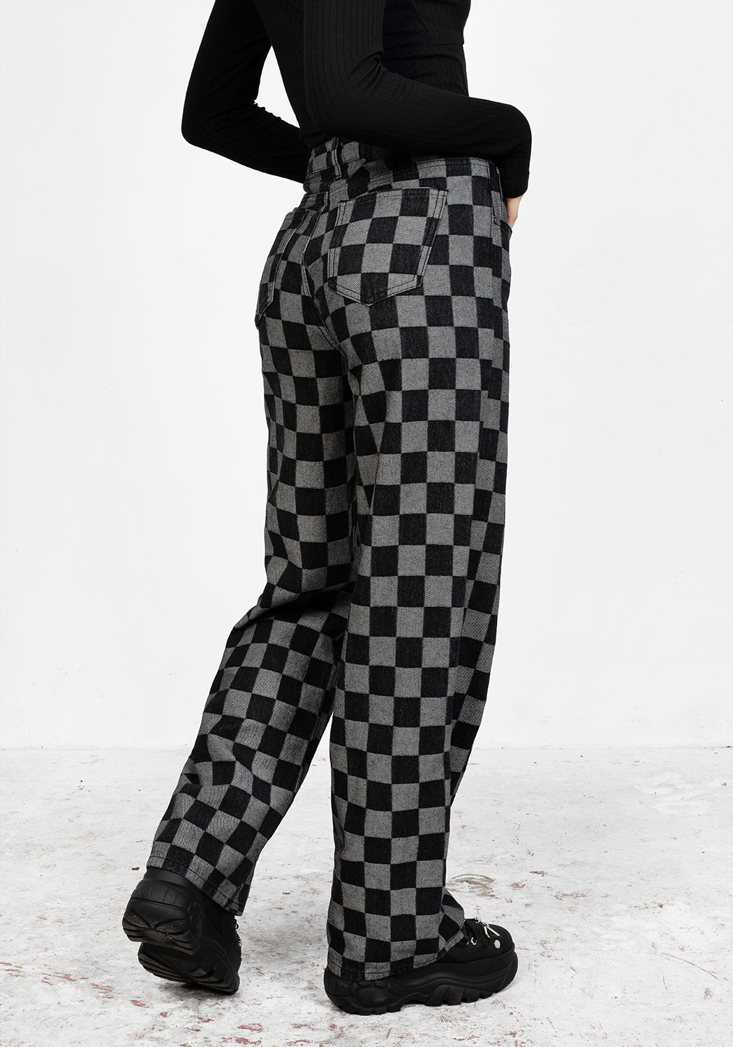 Checkerboard Wide Leg Denim Jeans | KERB