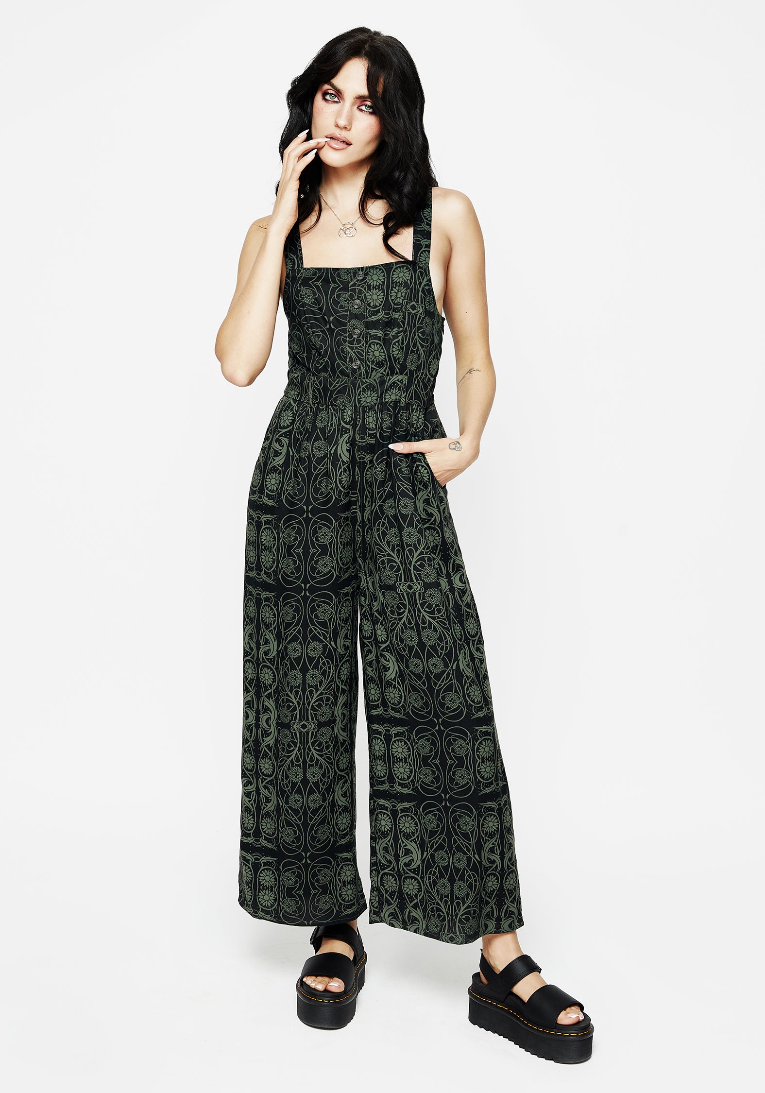 Celtic Print Wide Leg Jumpsuit with Belt & Pockets | Fianna
