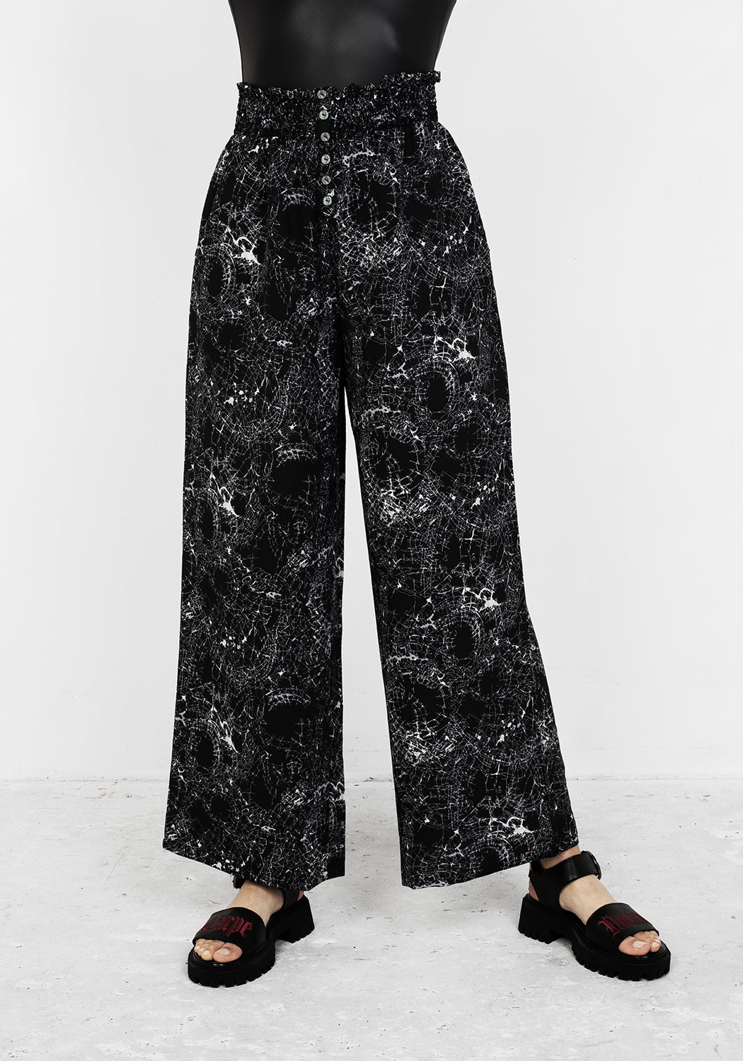 Black Wide Leg Cropped Trousers with High Waistband | Spellwork