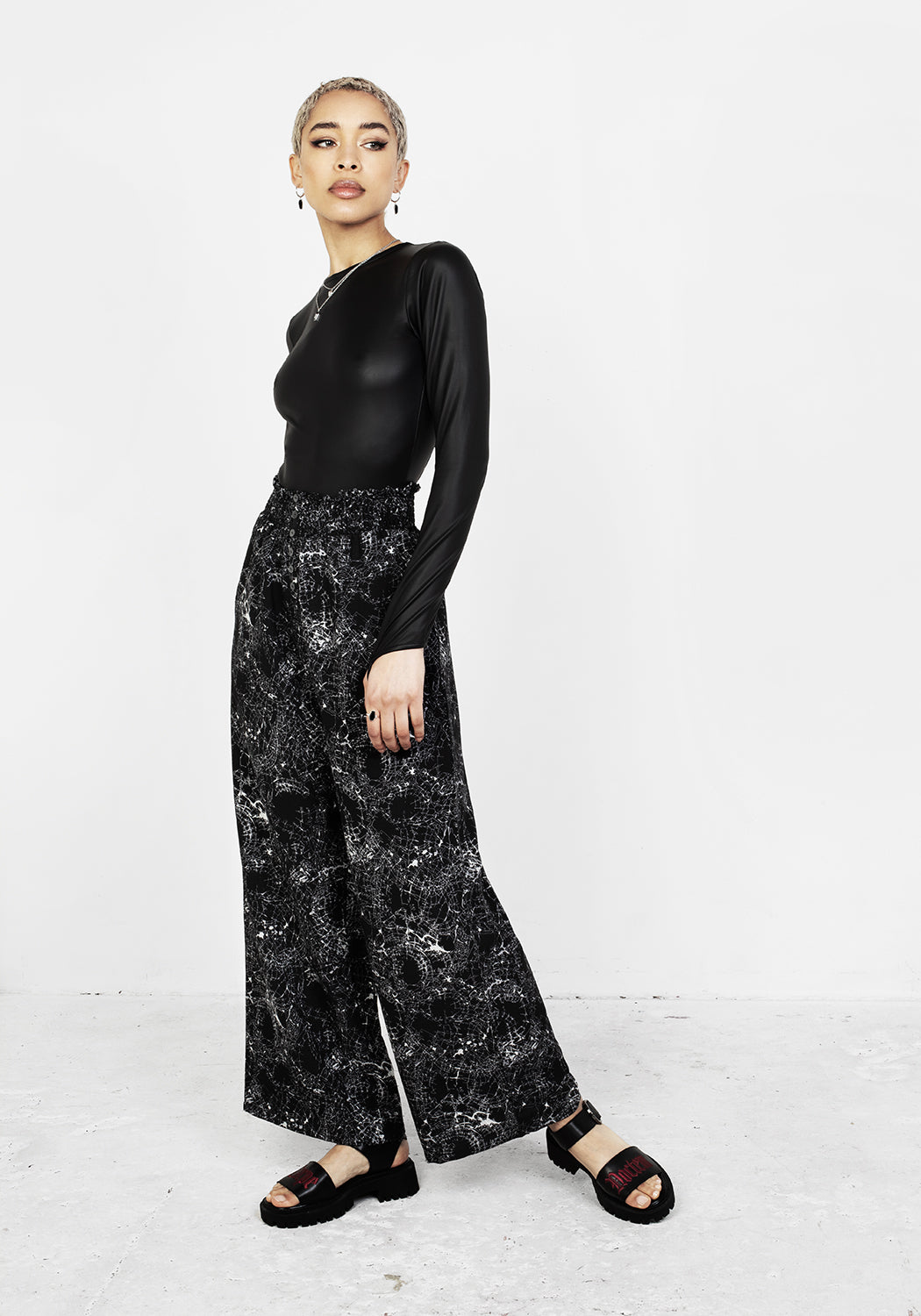 Black Wide Leg Cropped Trousers with High Waistband | Spellwork