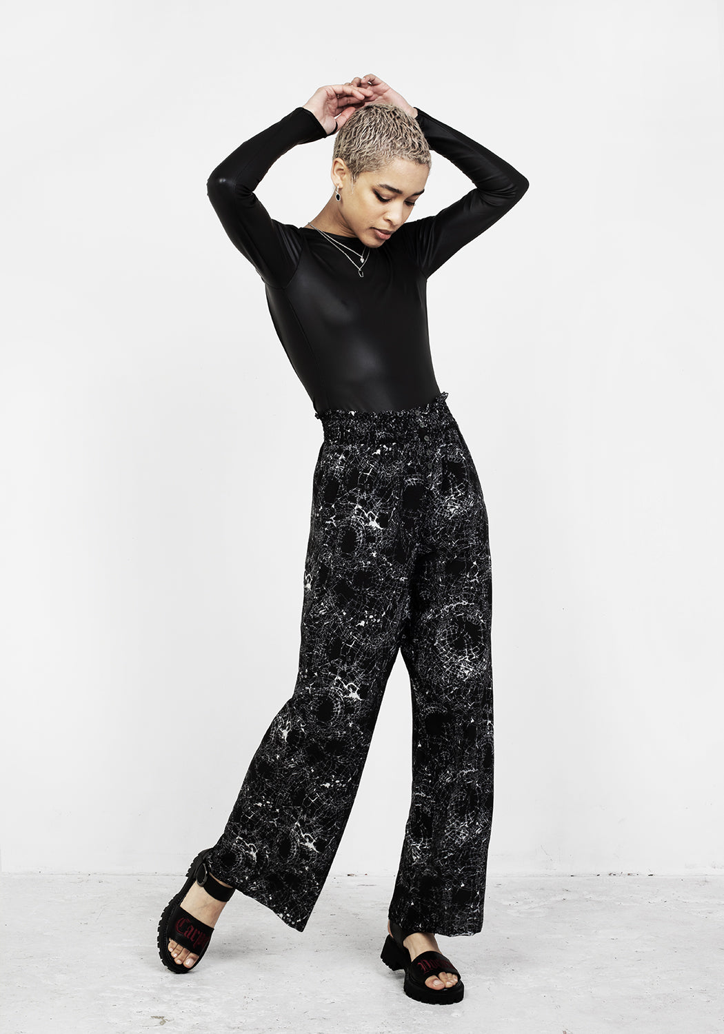 Black Wide Leg Cropped Trousers with High Waistband | Spellwork