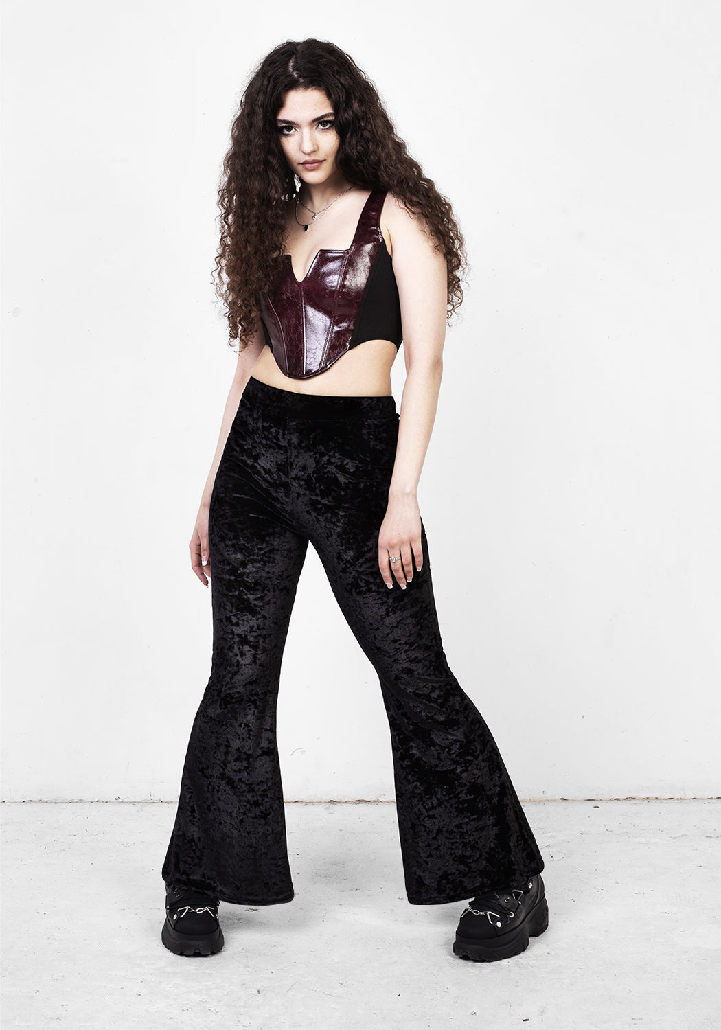 Black Velour Flare Pants with High-Rise Waistband | Superstition