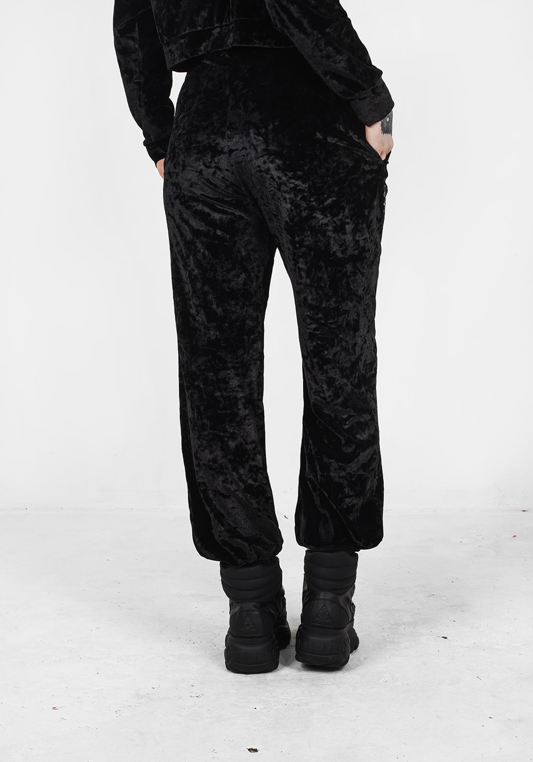 Gothic Black Velour Sweatpants with Embroidered Bat | Sad Bat's Club