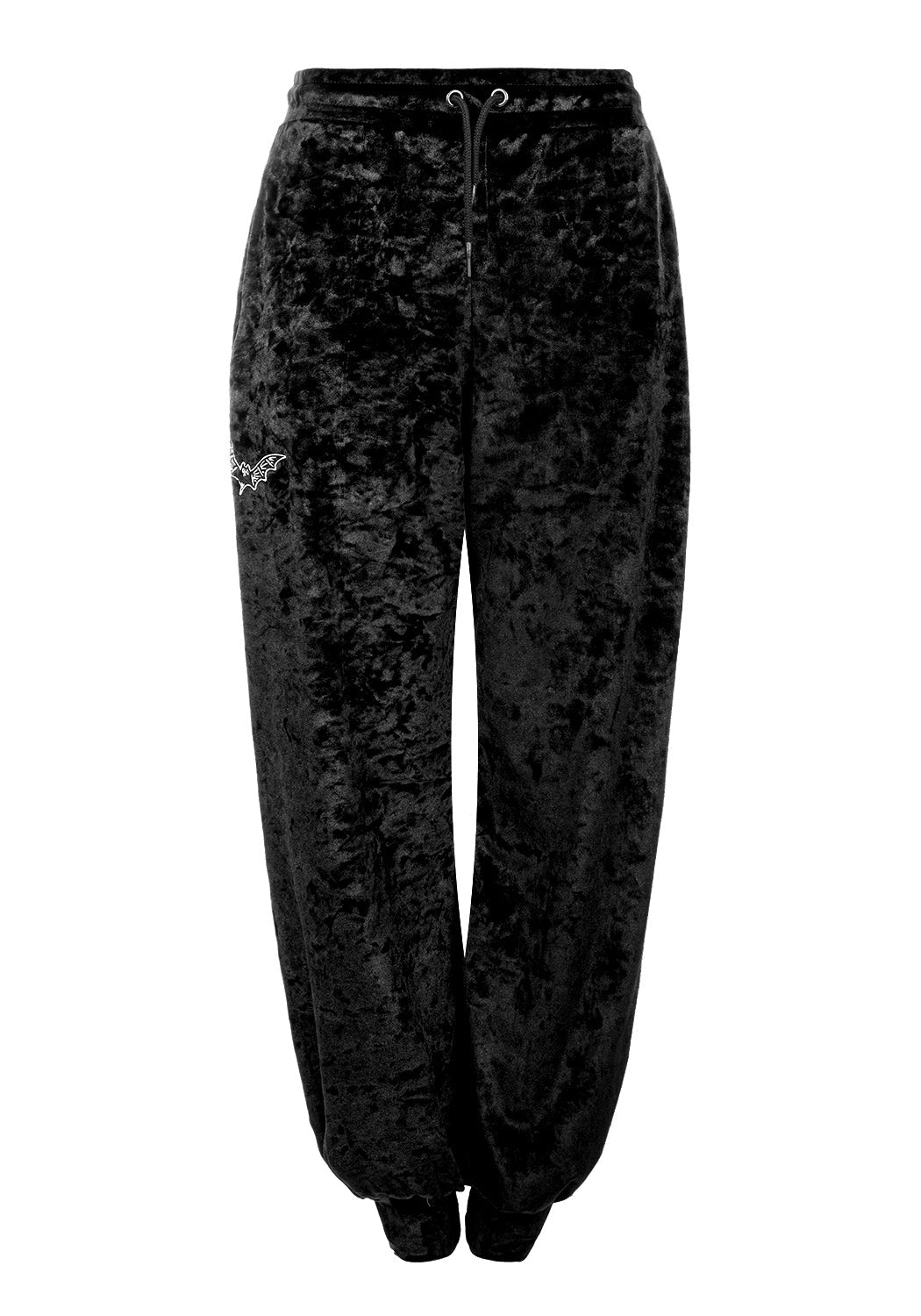 Gothic Black Velour Sweatpants with Embroidered Bat | Sad Bat's Club