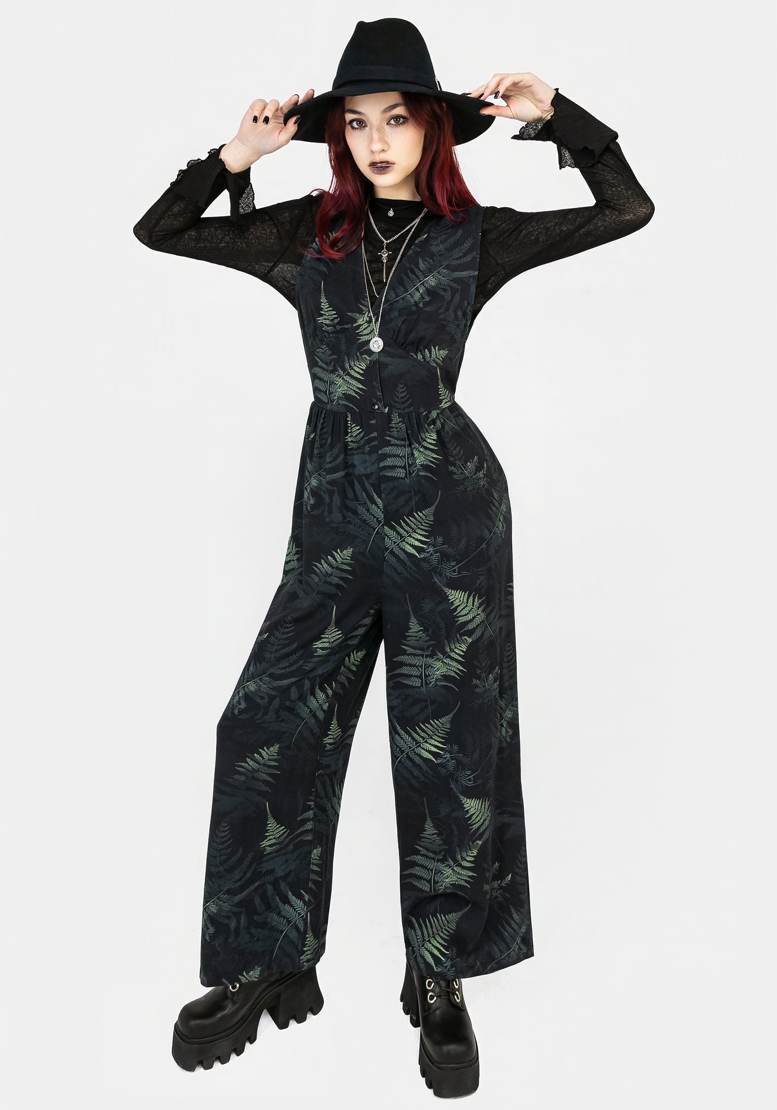 Sleeveless Jumpsuit with Fern Print & V-Neck | Fernery