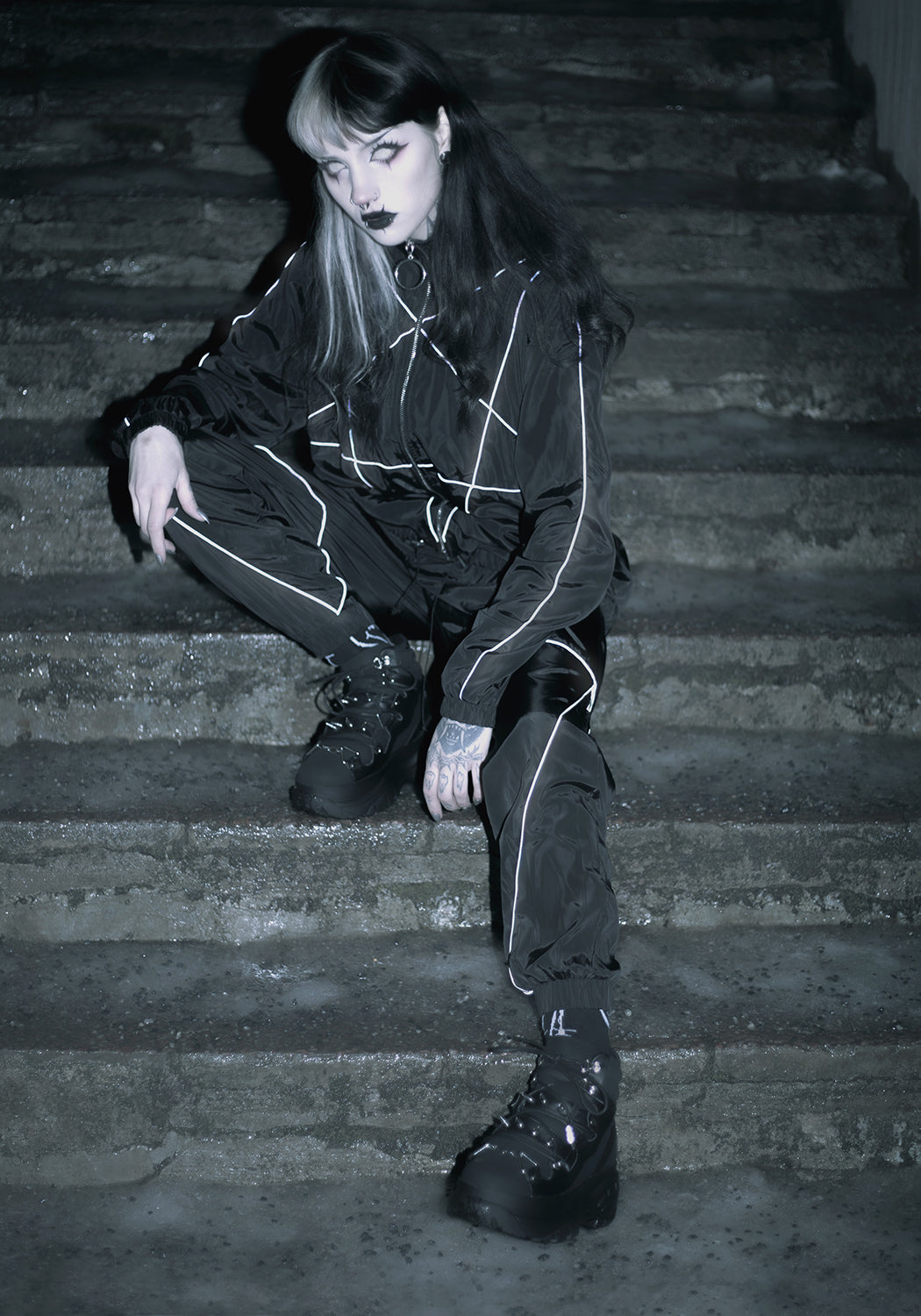 Gothic Reflective Tracksuit Pants with Elastic Waistband | Arcana