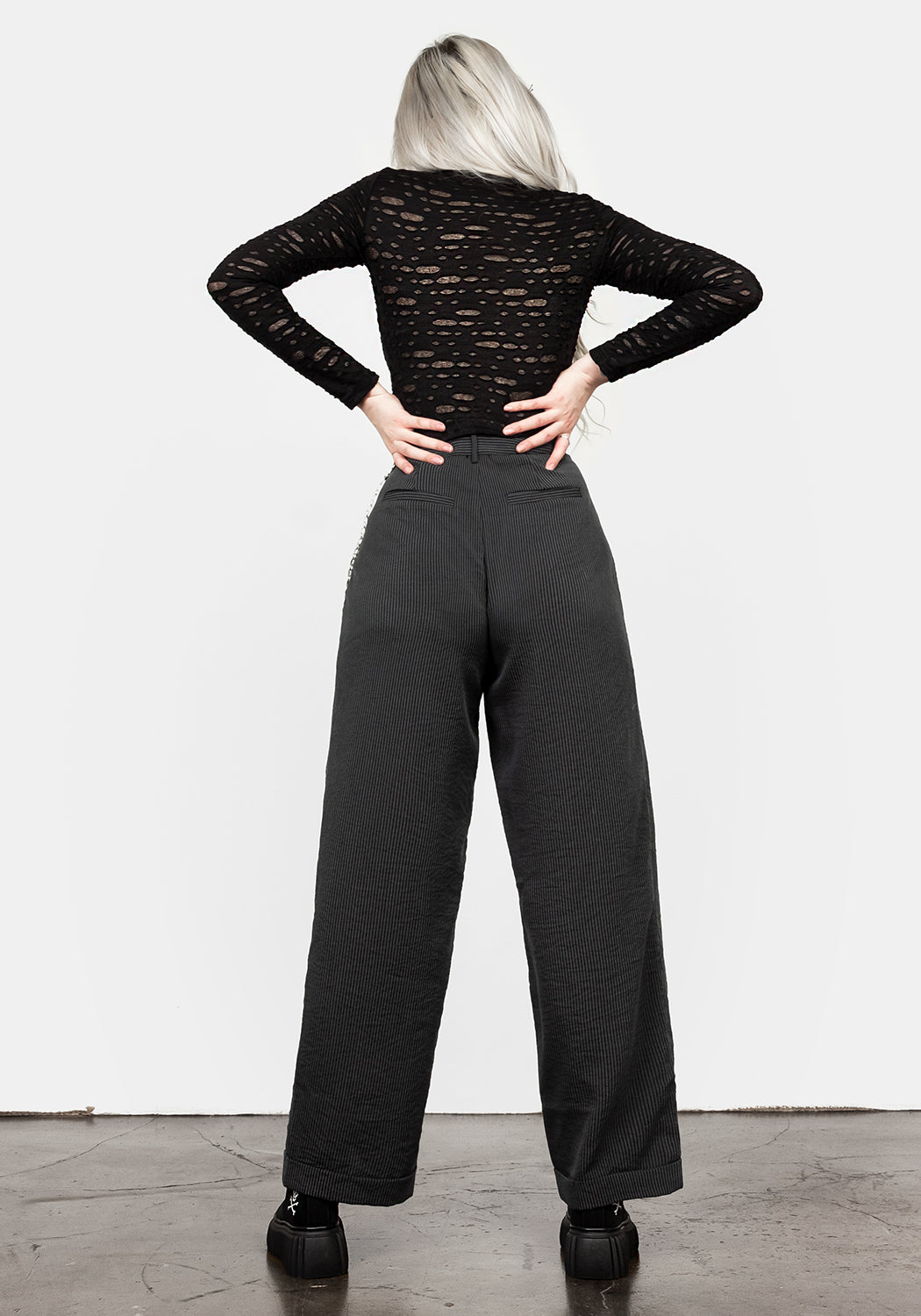 Straight-Leg Striped Trousers with Removable Chain | Dandy High-Waist Pants