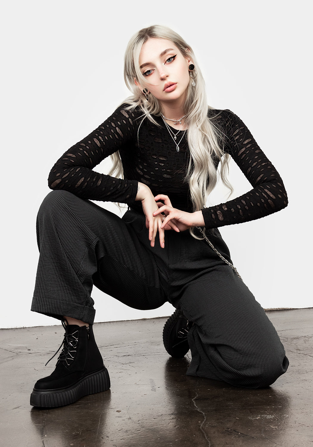Straight-Leg Striped Trousers with Removable Chain | Dandy High-Waist Pants
