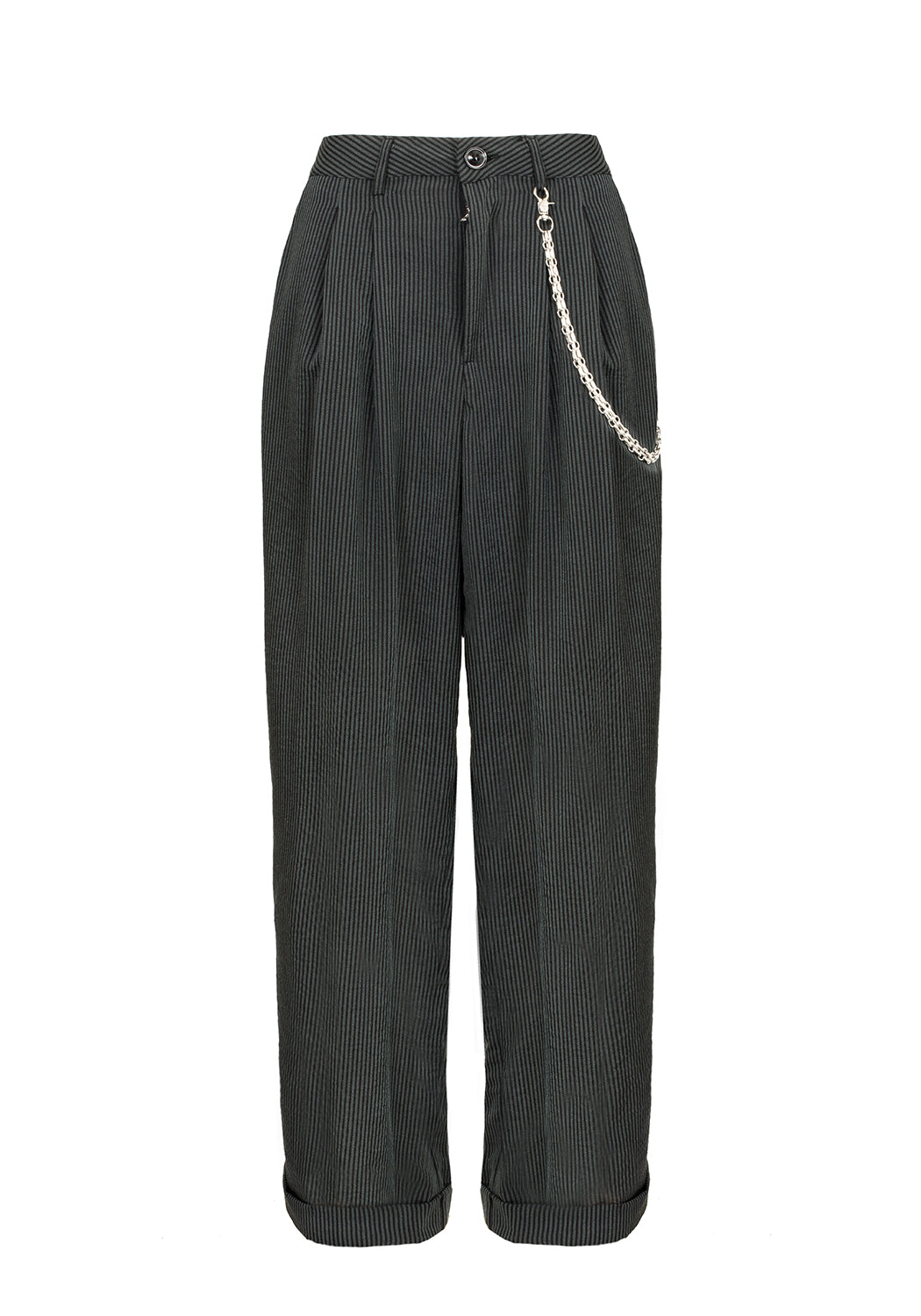 Straight-Leg Striped Trousers with Removable Chain | Dandy High-Waist Pants