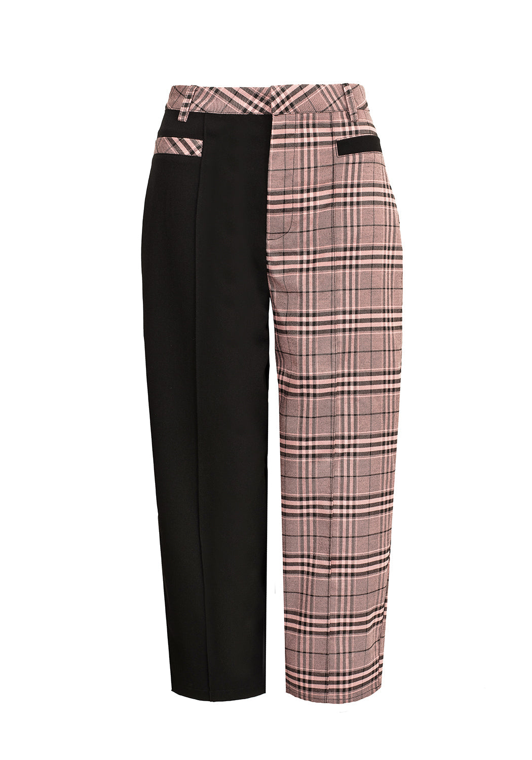Check Print Spliced Crop Trousers with Removable Spike Detail | Lovebuzz