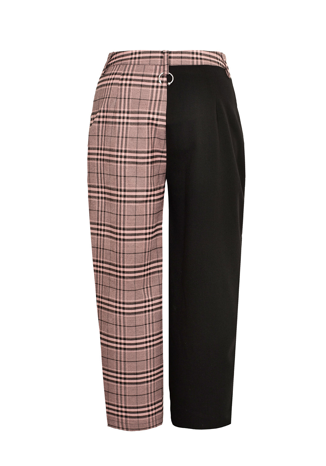 Check Print Spliced Crop Trousers with Removable Spike Detail | Lovebuzz