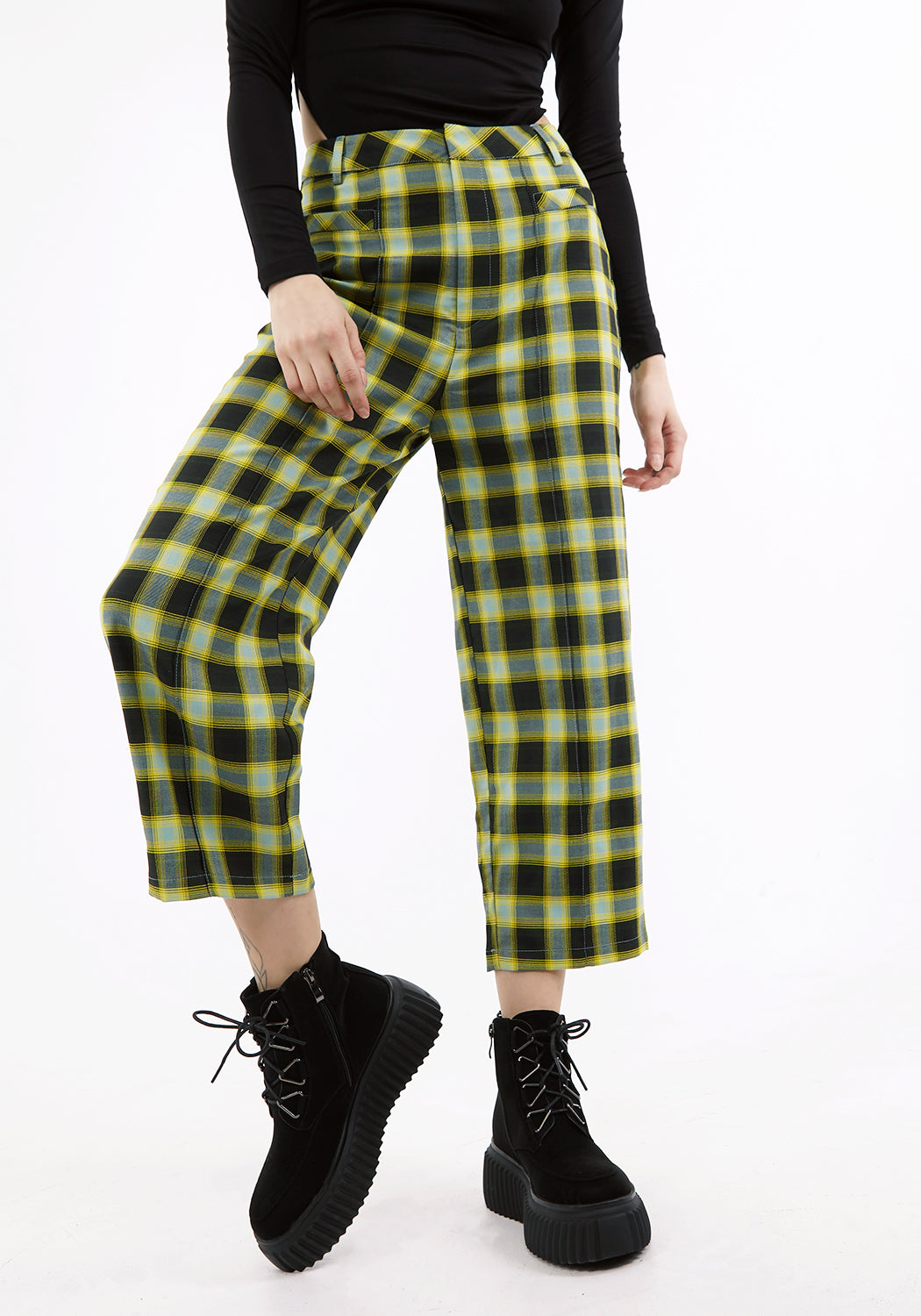 Tailored Crop Check Trousers with Pleats & Secure Fastening | Louvers