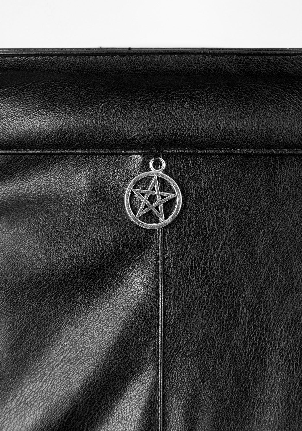 Black Leather Flared Trousers with Silver Pentagram Charm | Bronte