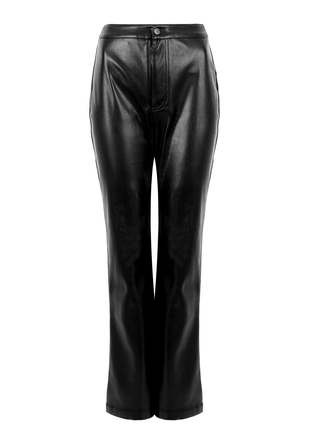 Black Leather Flared Trousers with Silver Pentagram Charm | Bronte