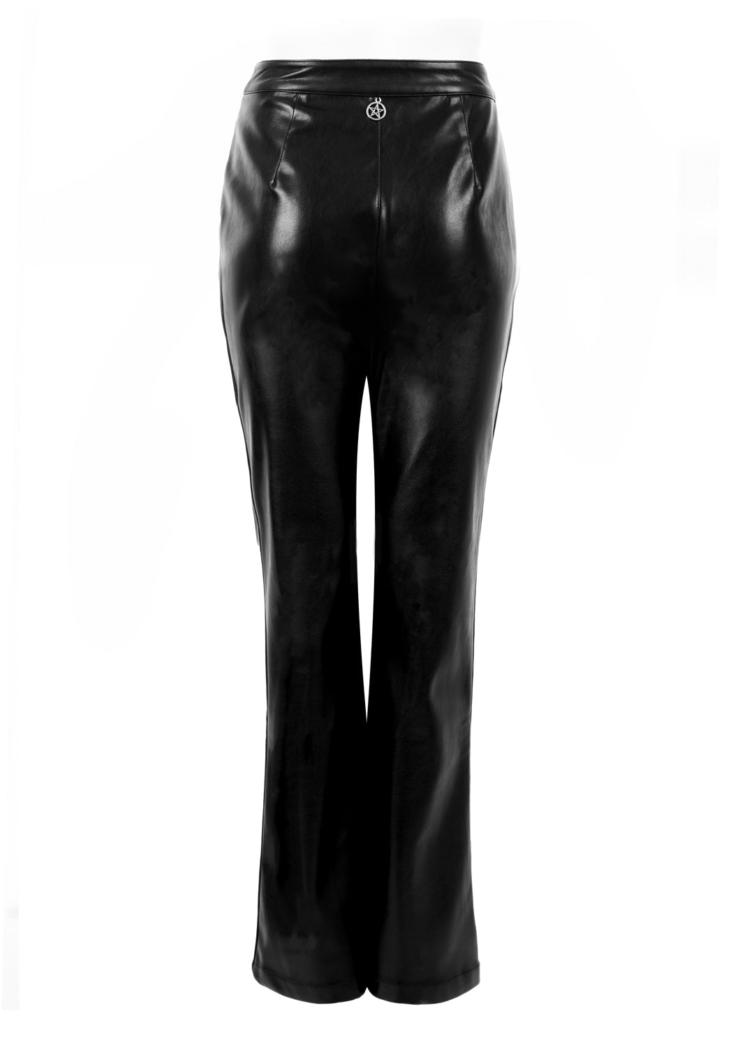 Black Leather Flared Trousers with Silver Pentagram Charm | Bronte