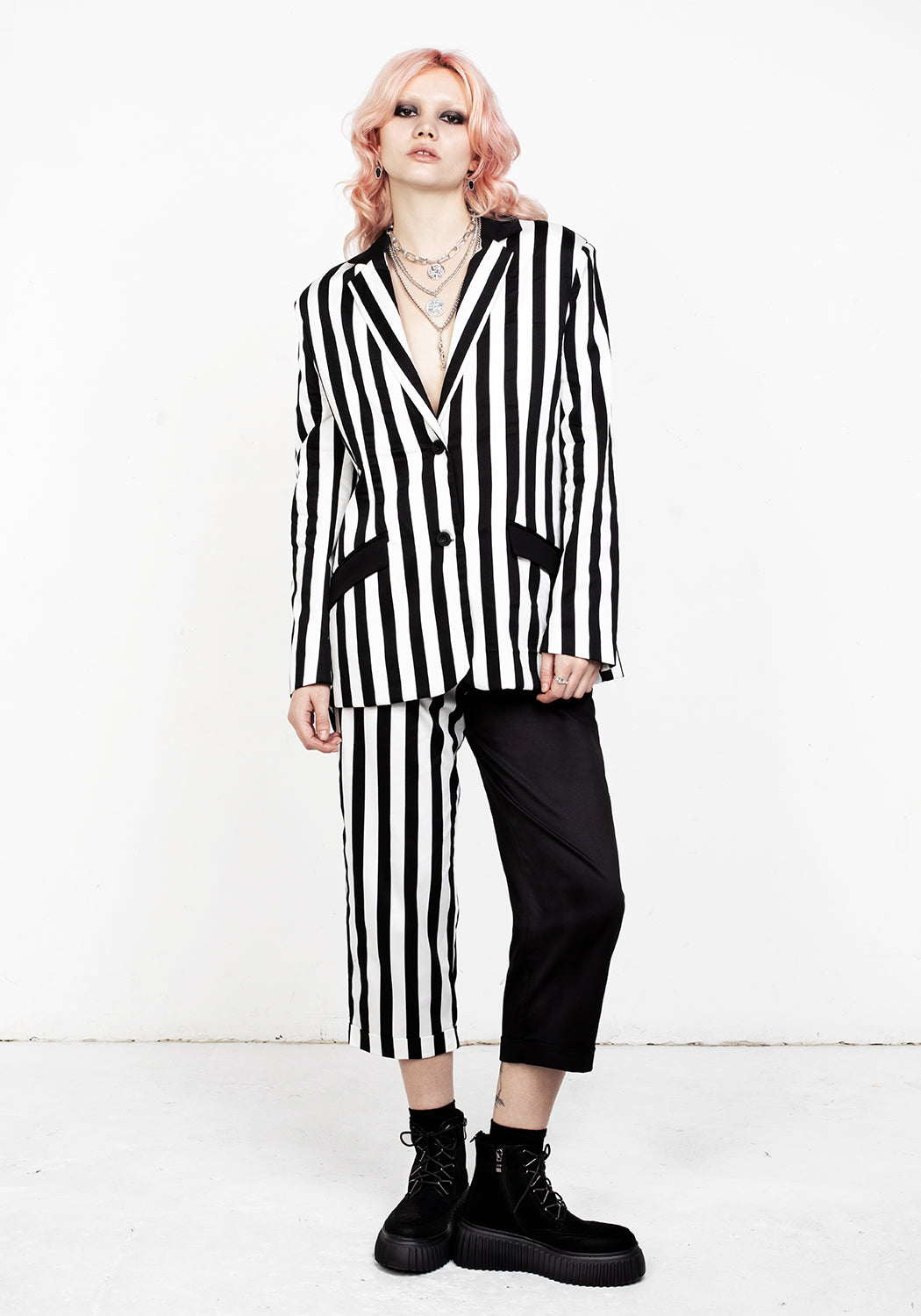 Contrast Stripe Suit Pants with Stretch Fabric | GHOSTTOWN