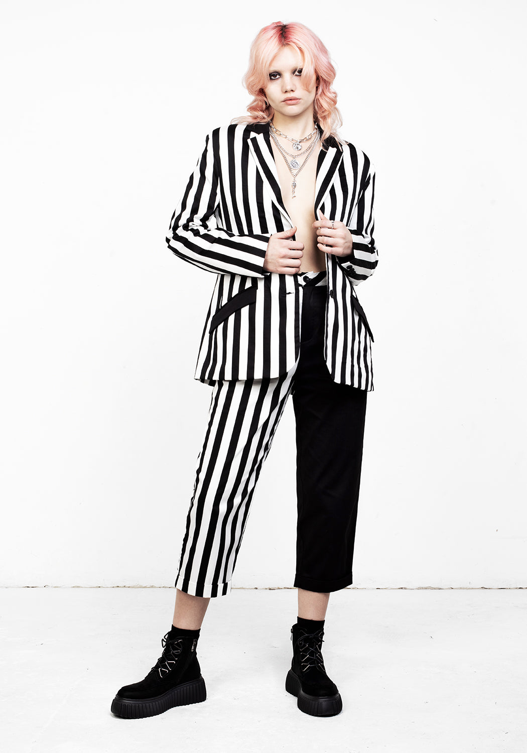Contrast Stripe Suit Pants with Stretch Fabric | GHOSTTOWN