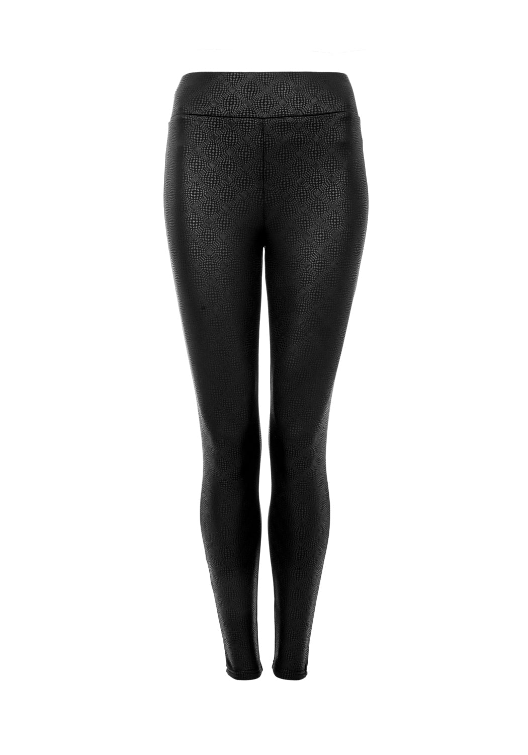 Stretchy Black Graphic Leggings with Wide Waistband | KURAKURA