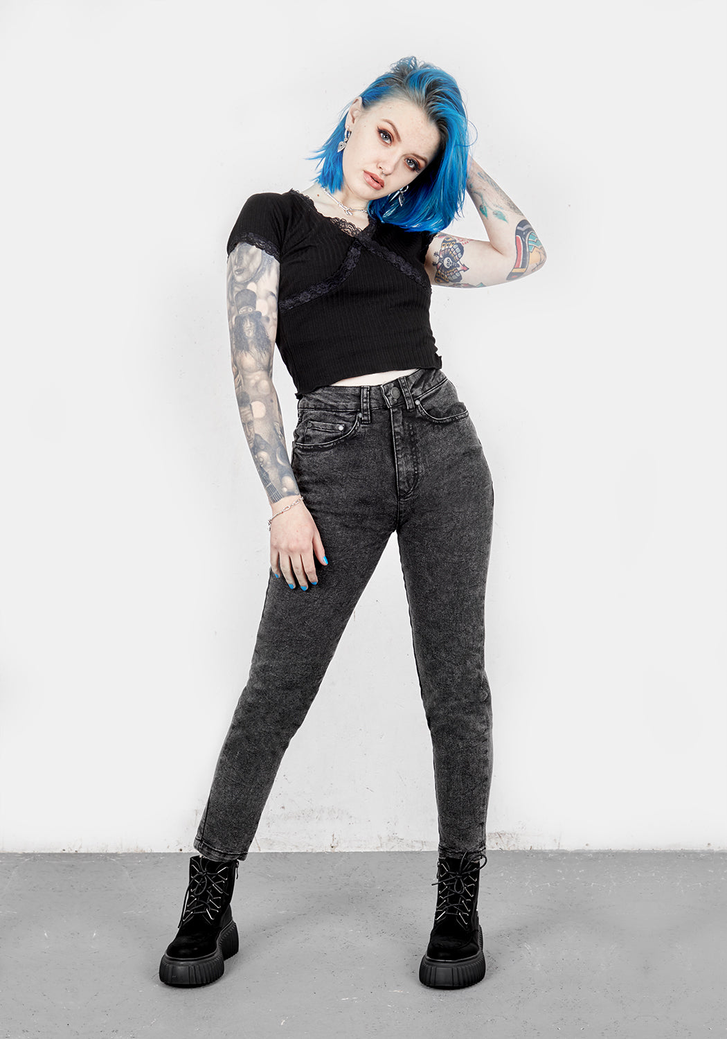 Black Slim Fit Stretch Jeans with Embroidery | Black Hole Sun