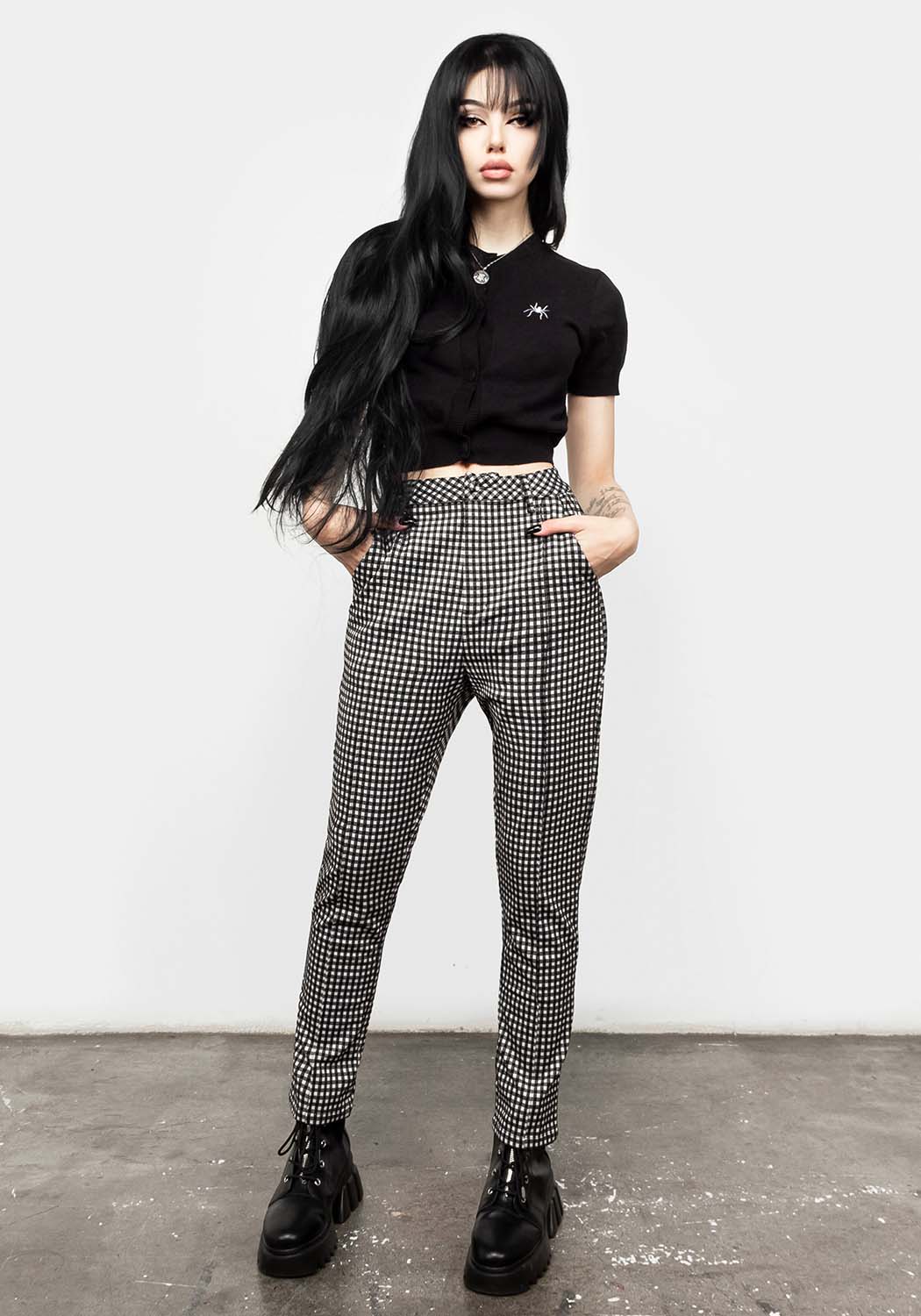 Gingham Tapered Trousers for Women | Slim Fit with Stretch | Martha