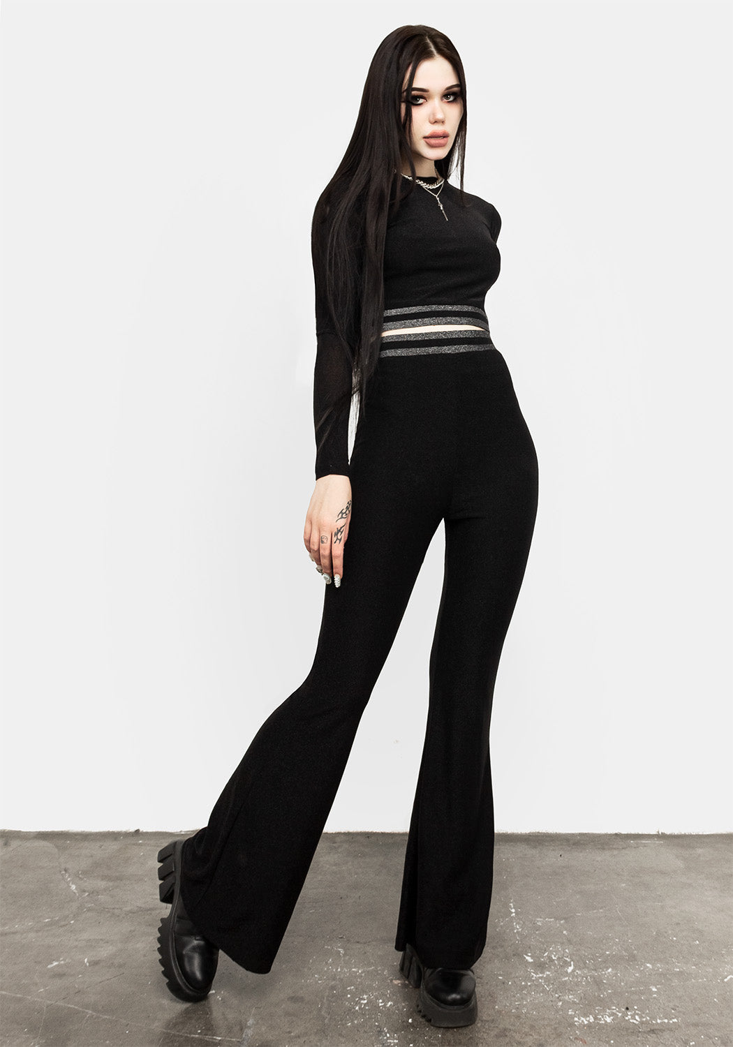 Black Glitter Flare Pants with Elastic Waistband | Roxy