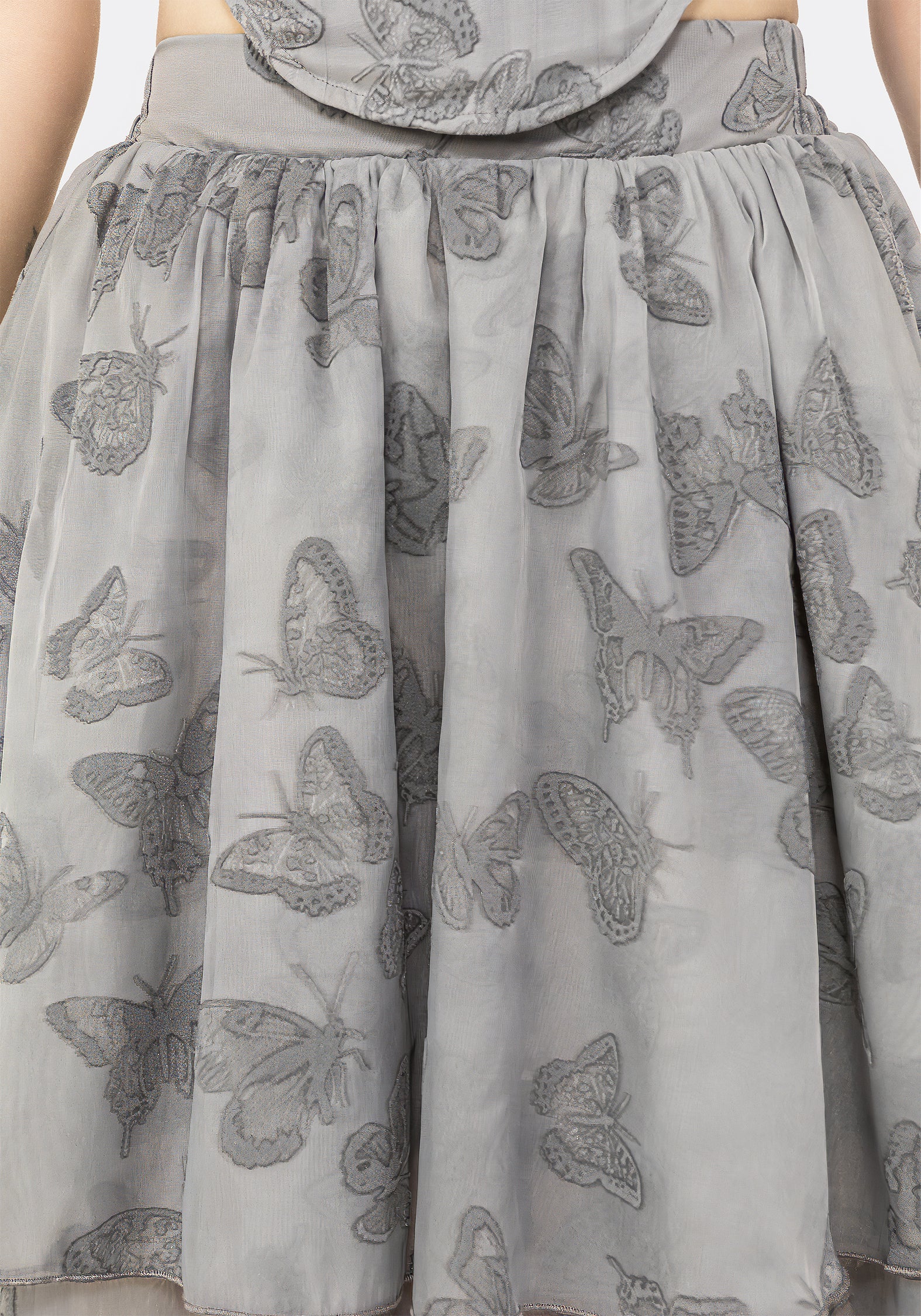 Butterfly Print Maxi Skirt with Front Split & Tiered Layers | Vanessa