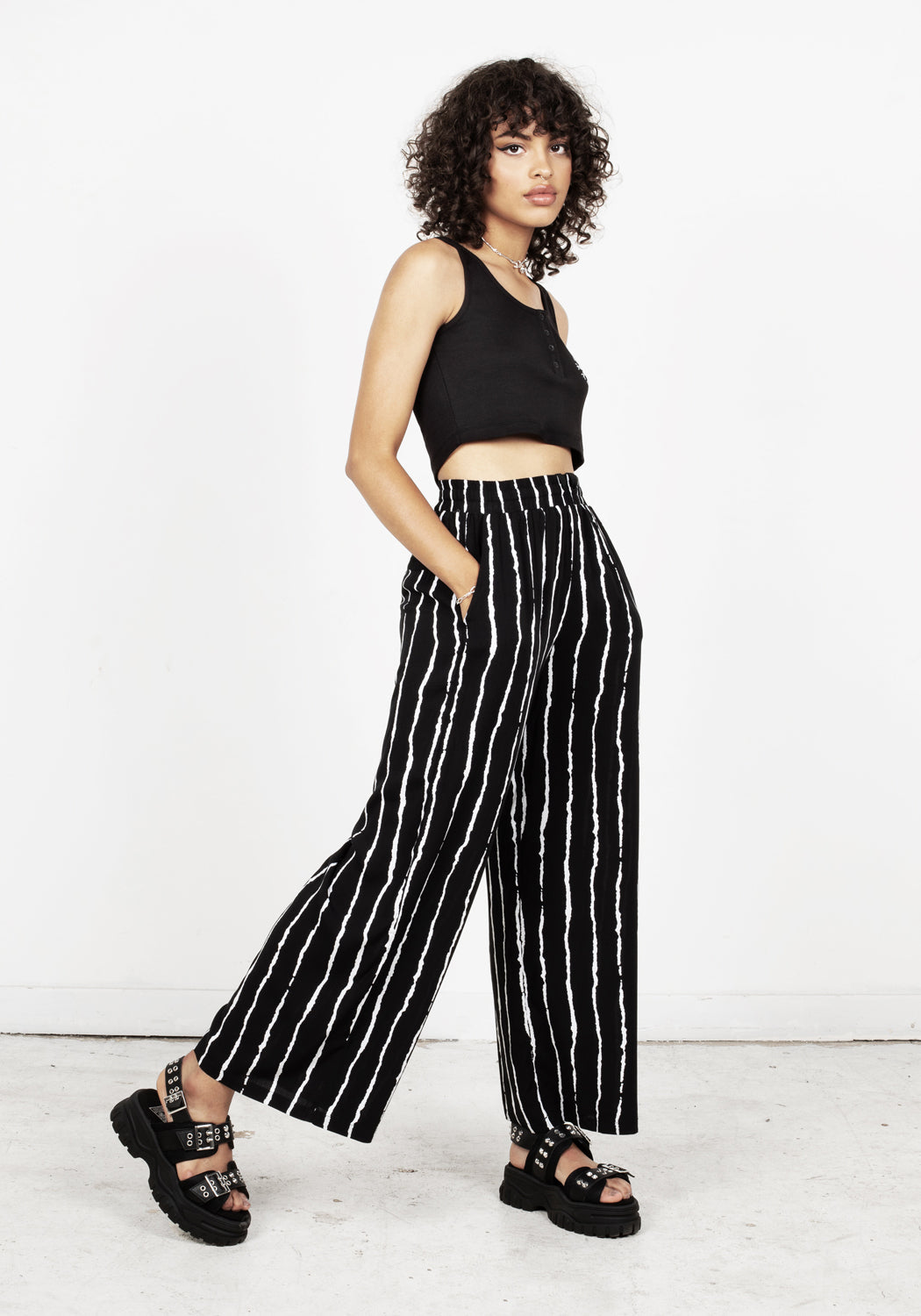 Unisex Stripe Print Trousers with Elastic Waist & Pockets | Telepathic