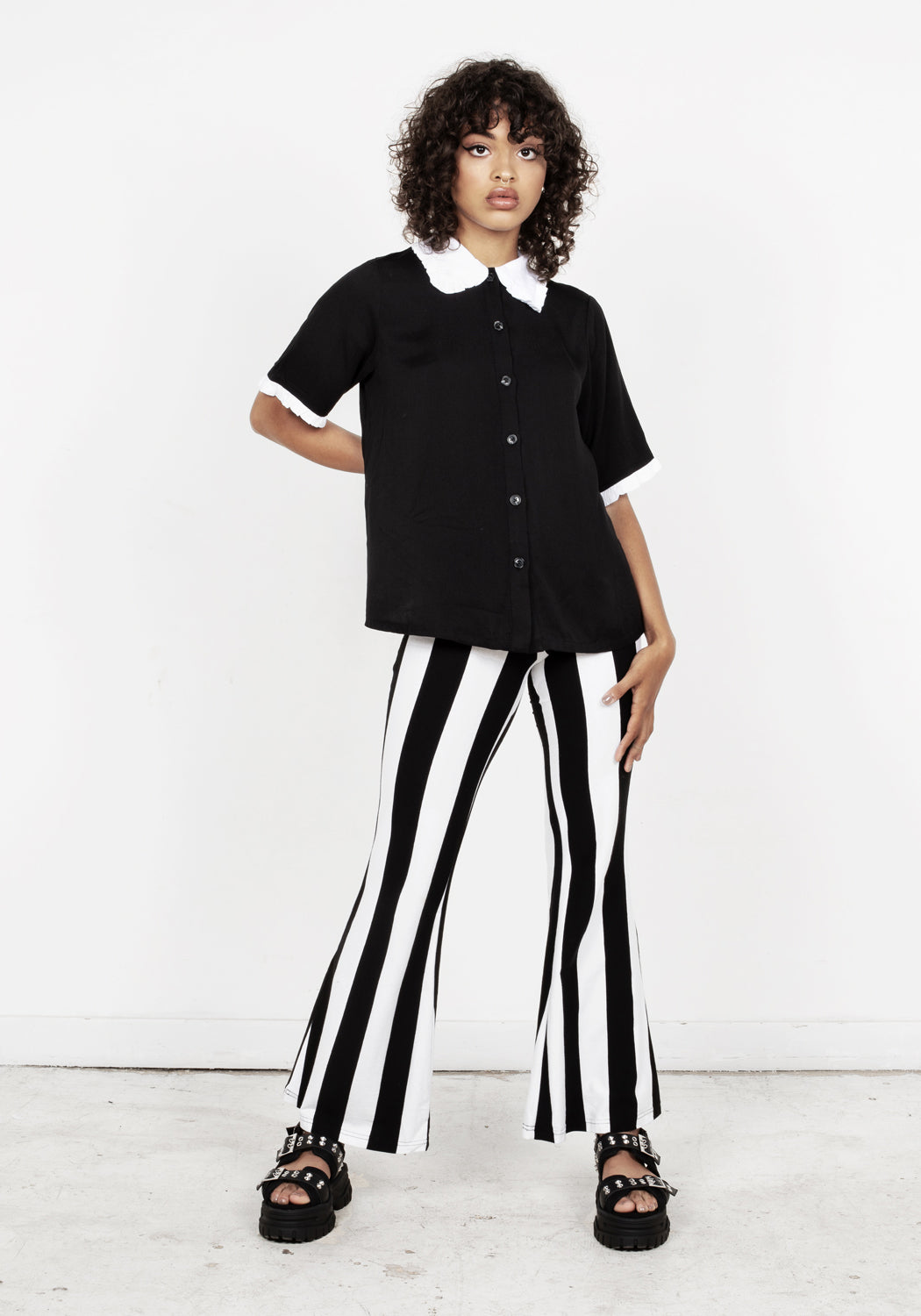 Flared Stripe Pants with High Elastic Waist | Afterlife Jersey