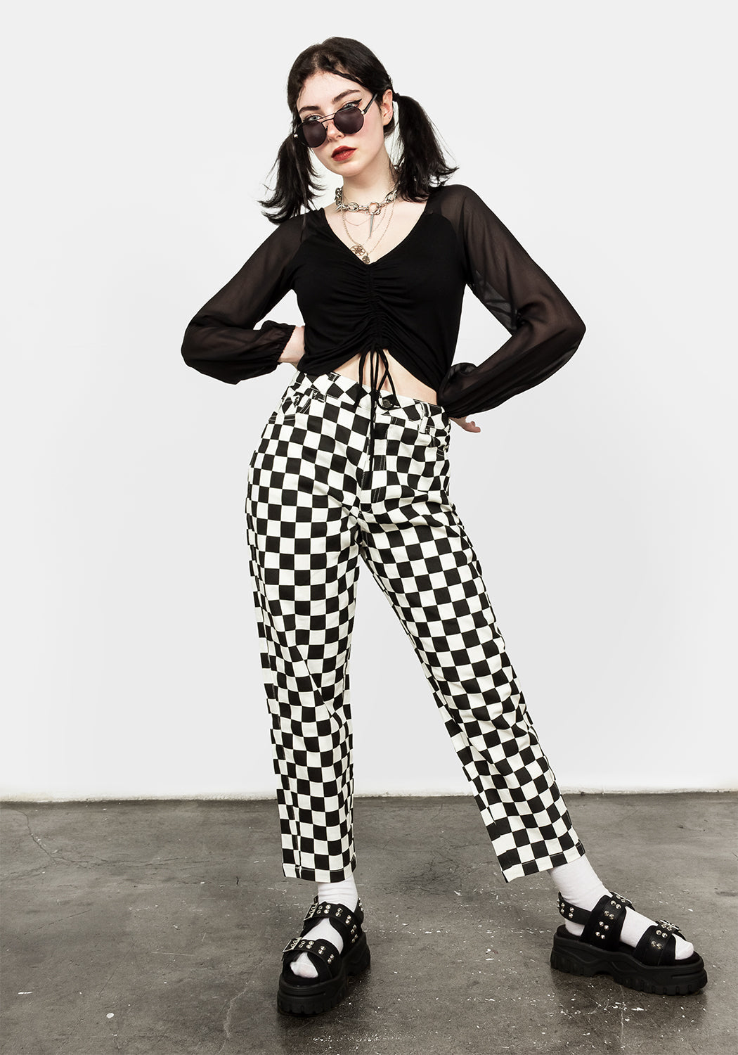 Checkerboard Mom Jeans | Straight-Leg Cut & Stretch | Disturbia