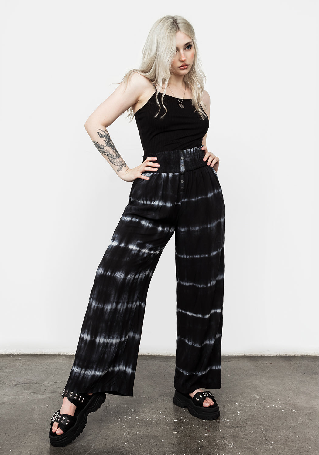Tie-Dye Wide Leg Trousers with Elastic Waist & Pockets | Ethereal