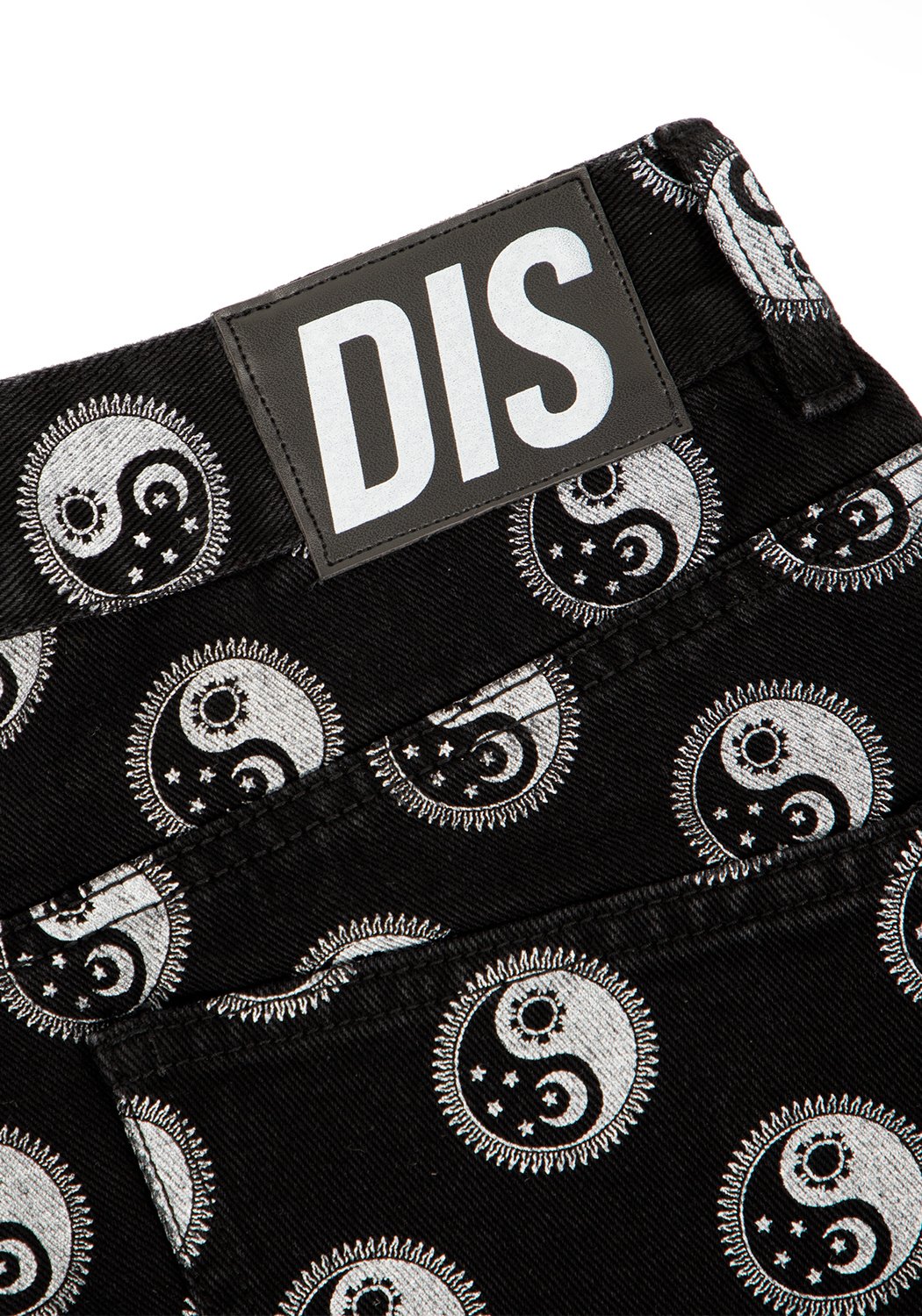 Black Denim Mom Jeans with Yin Yang Print | Karma