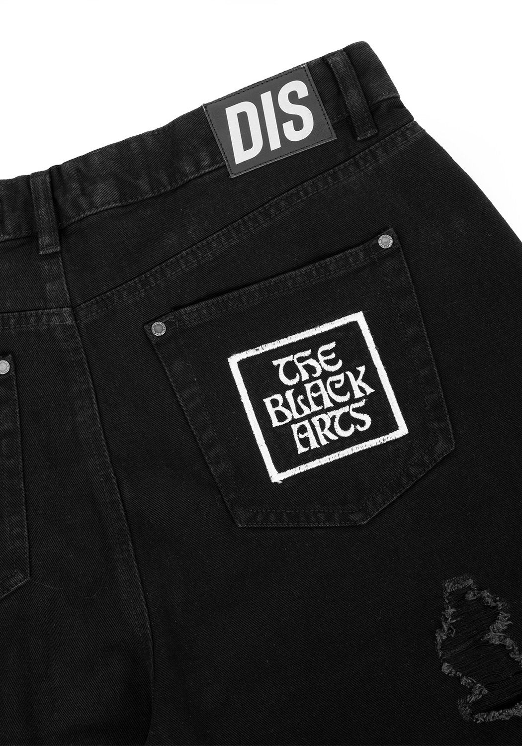 Distressed Black Mom Jeans with Patches & Embroidery | Black Arts