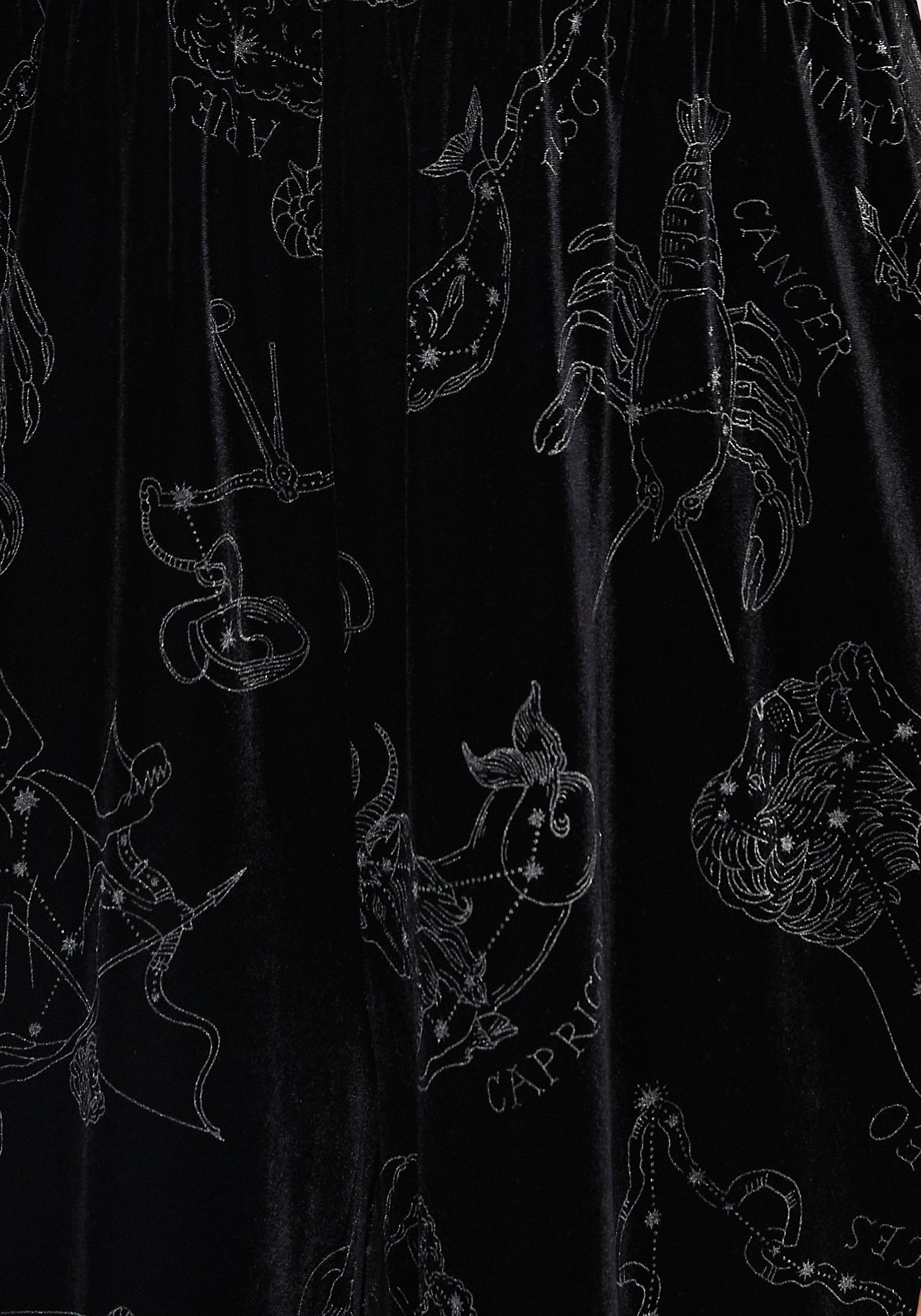 Black Velour Jumpsuit with Zodiac Foil Print | Button Front & V-Neck