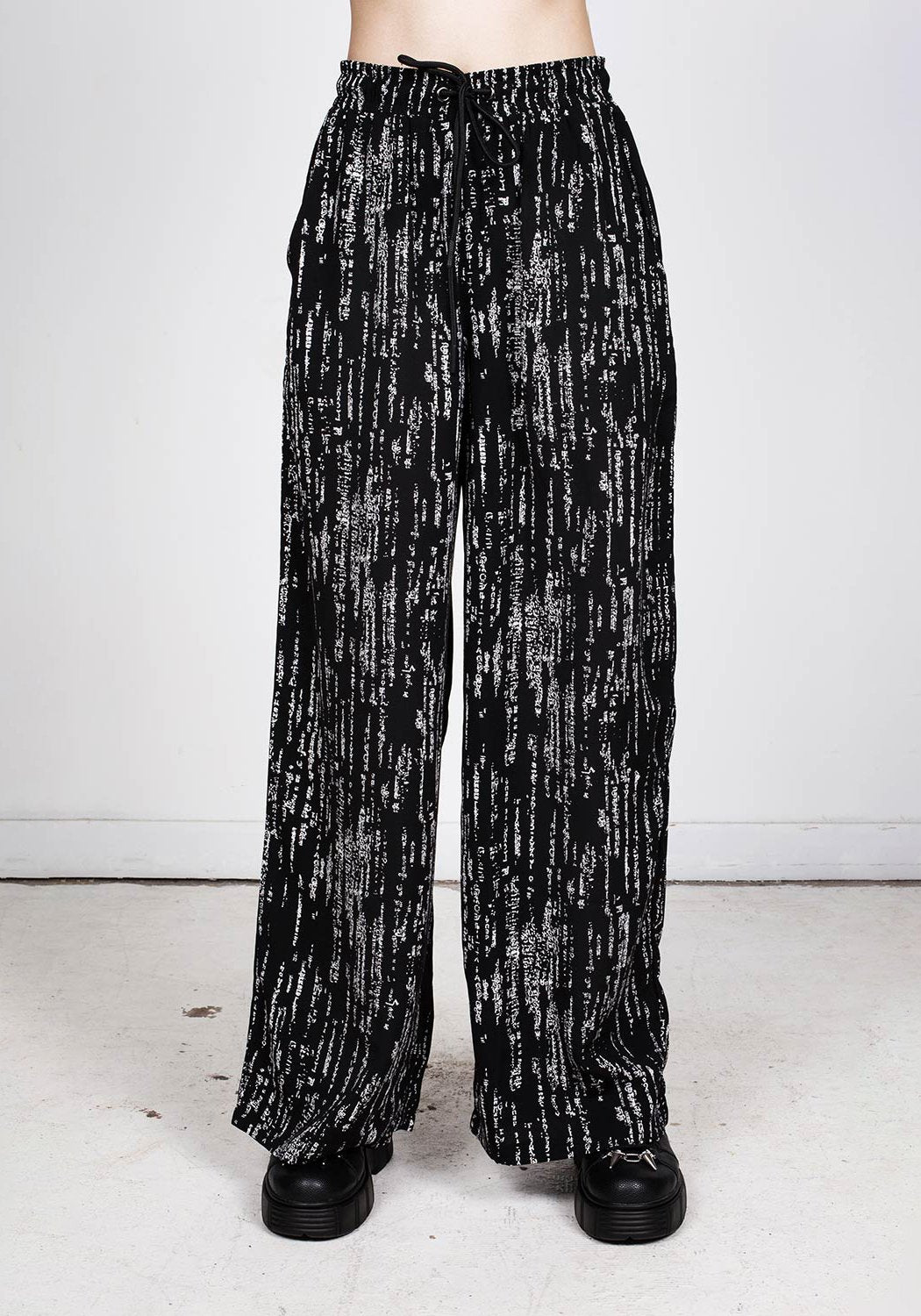 Cyber Print Wide Leg Trousers with Elastic Waist | Digital Rain