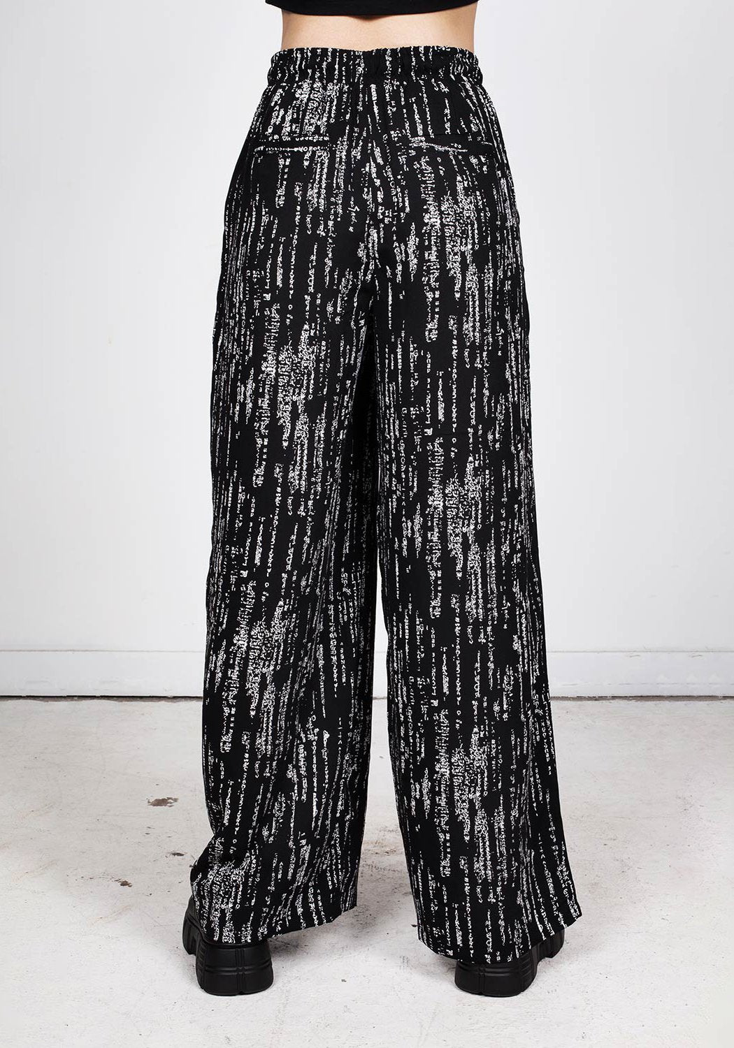 Cyber Print Wide Leg Trousers with Elastic Waist | Digital Rain
