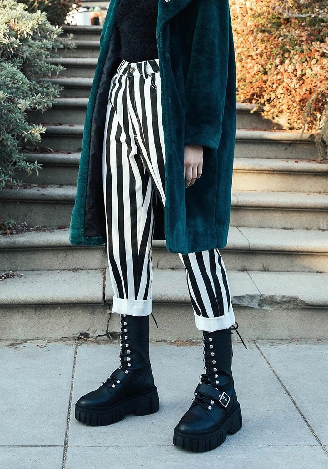 High Waisted Mom Jeans with Stripes & Leather Patch | Beetle Jeans