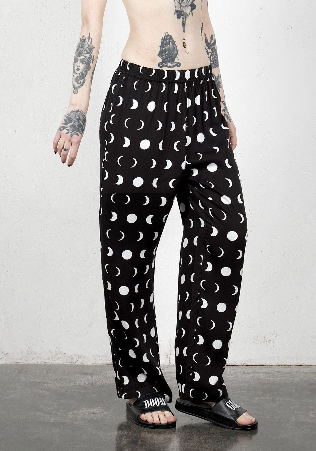 Moon Phase Lounge Pants for Women - Soft Rayon & Wide Leg