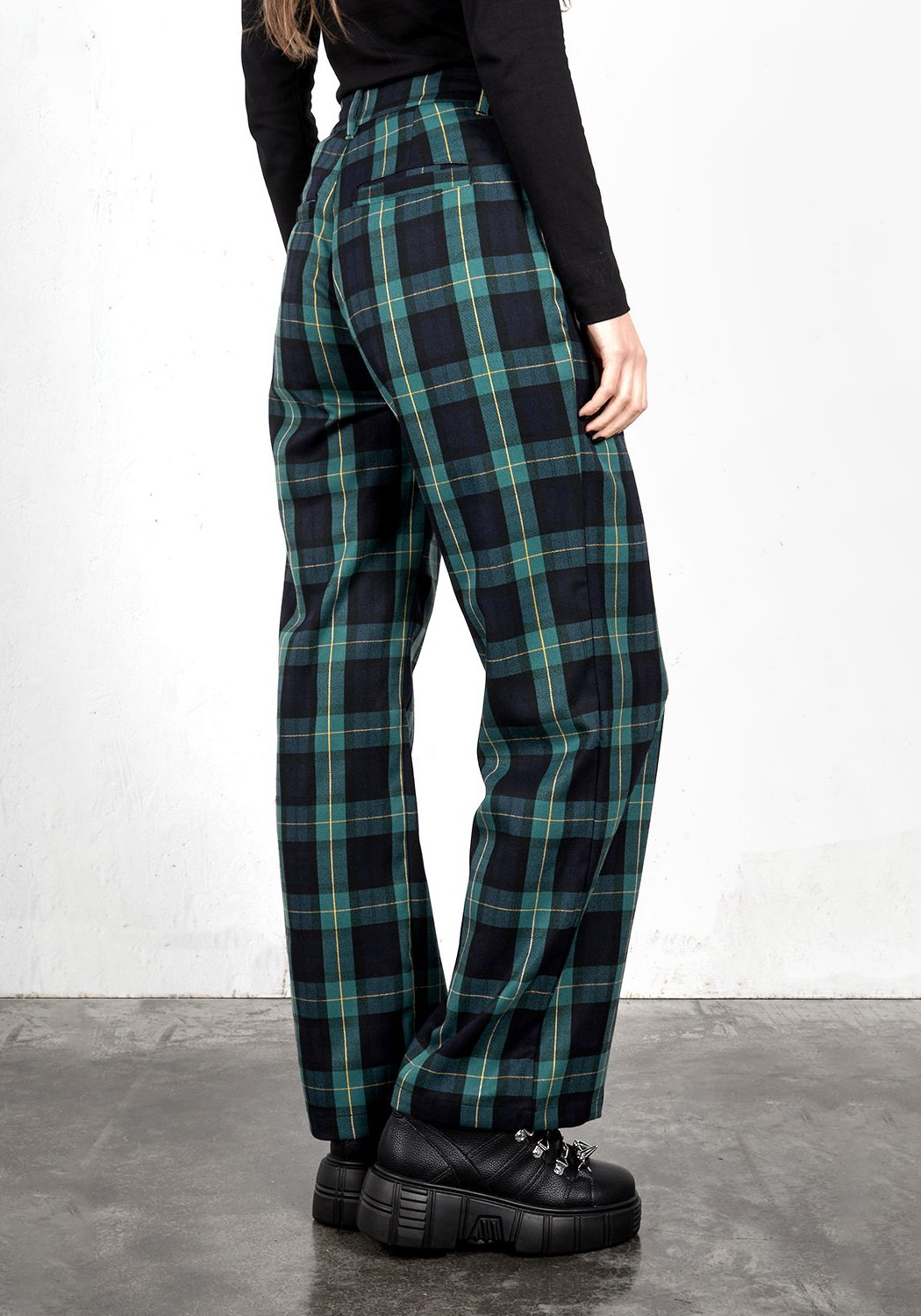 Wide Leg Check Trousers for Women | Button Fly & 4 Pockets | Creed