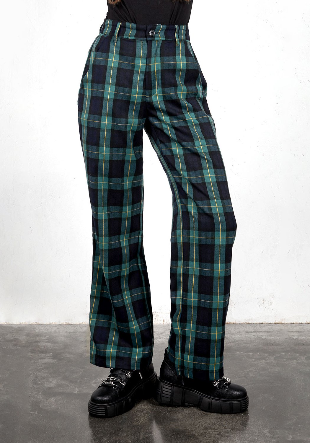 Wide Leg Check Trousers for Women | Button Fly & 4 Pockets | Creed