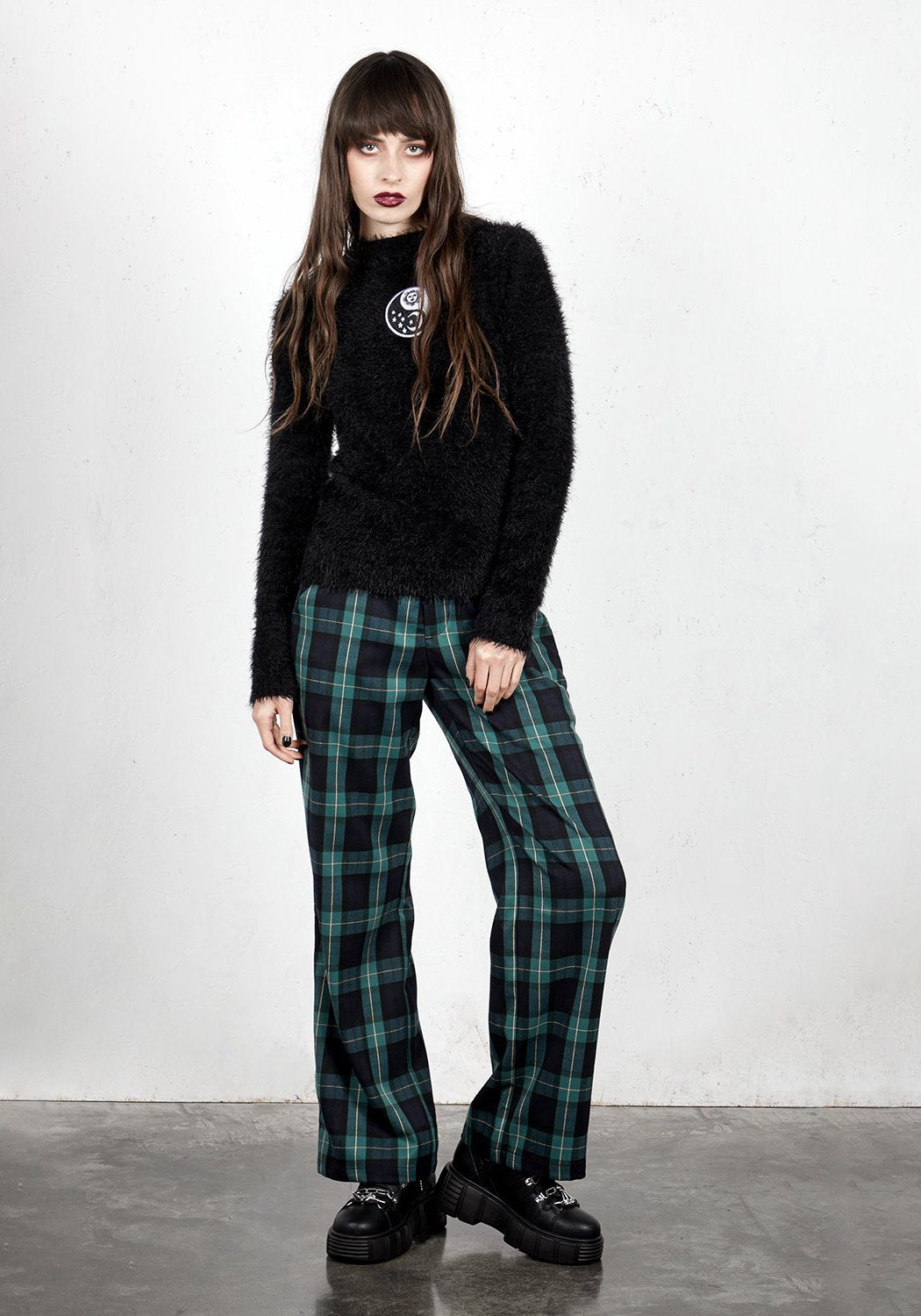 Wide Leg Check Trousers for Women | Button Fly & 4 Pockets | Creed