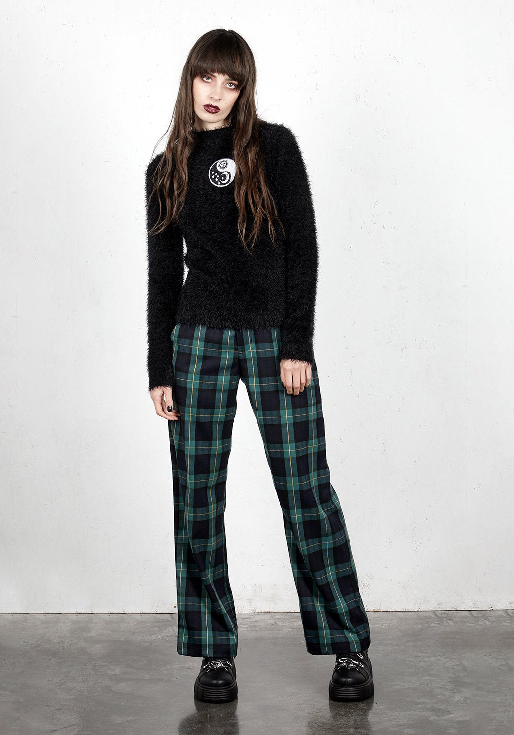 Wide Leg Check Trousers for Women | Button Fly & 4 Pockets | Creed