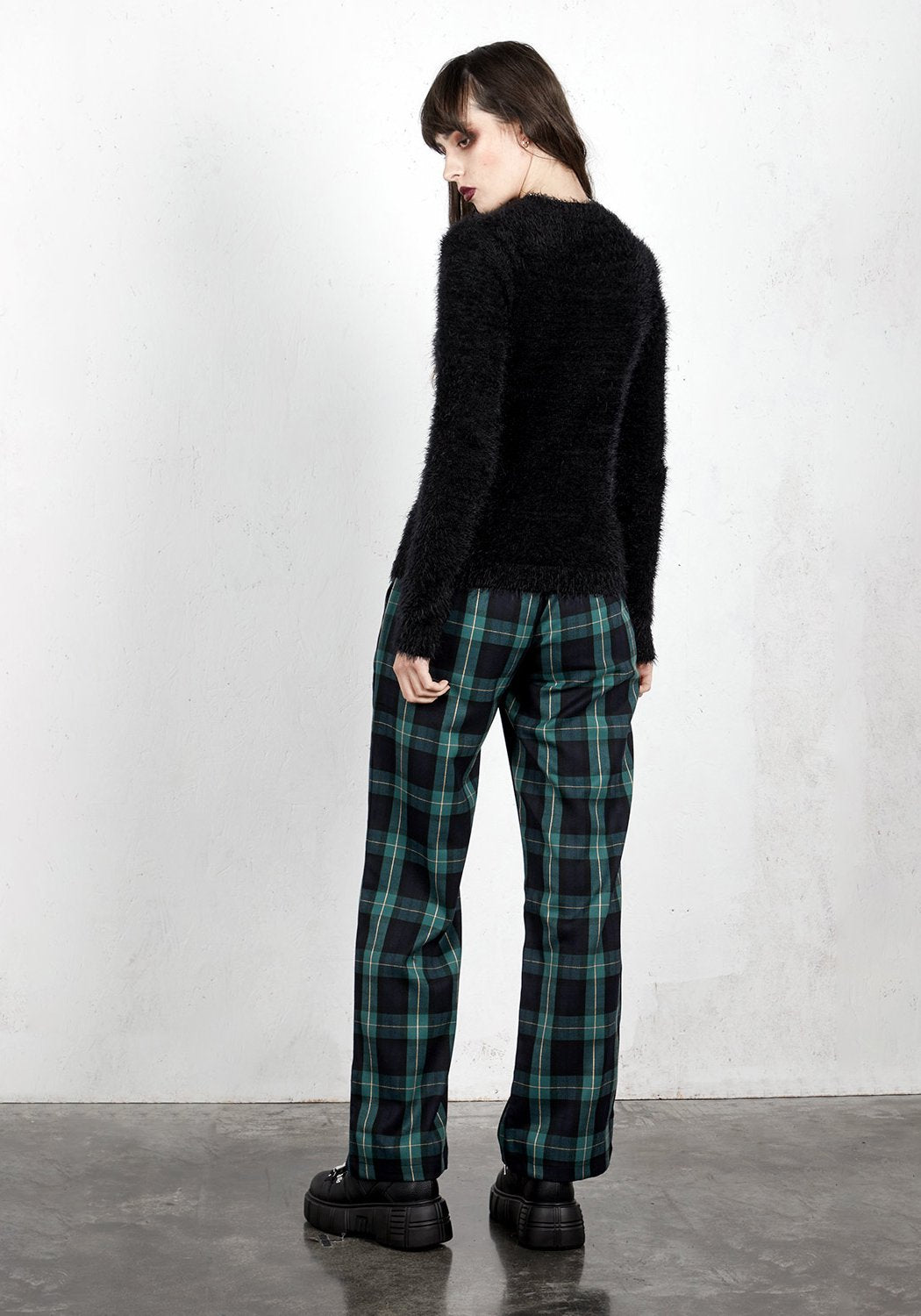 Wide Leg Check Trousers for Women | Button Fly & 4 Pockets | Creed