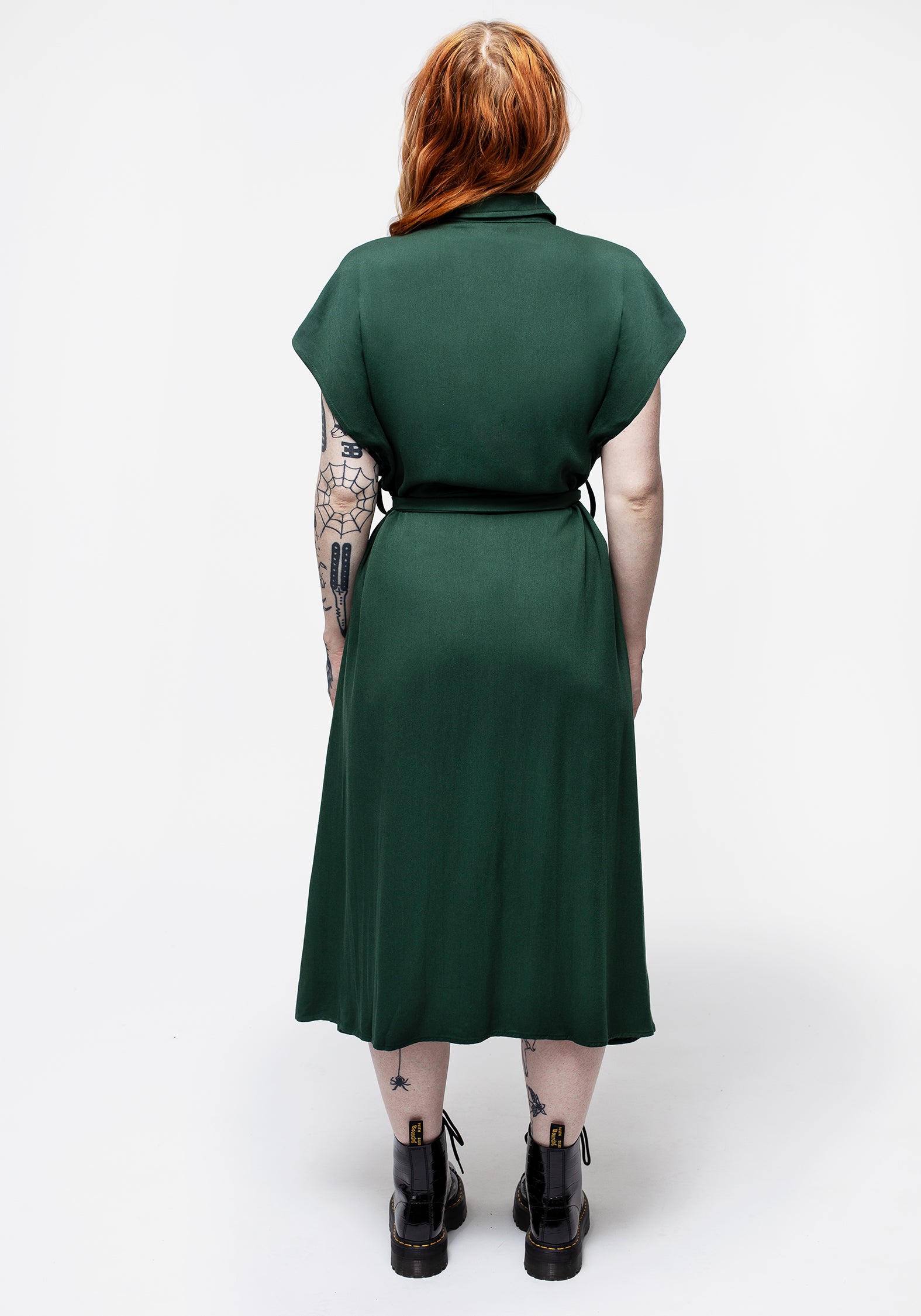 Relaxed Fit Green Midi Shirt Dress with Snake Embroidery | Slither