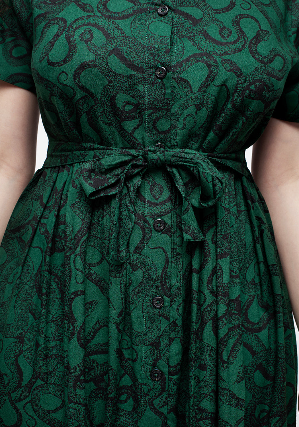 Green Snake Print Button-Up Midi Dress | Flattering Fit & Flare