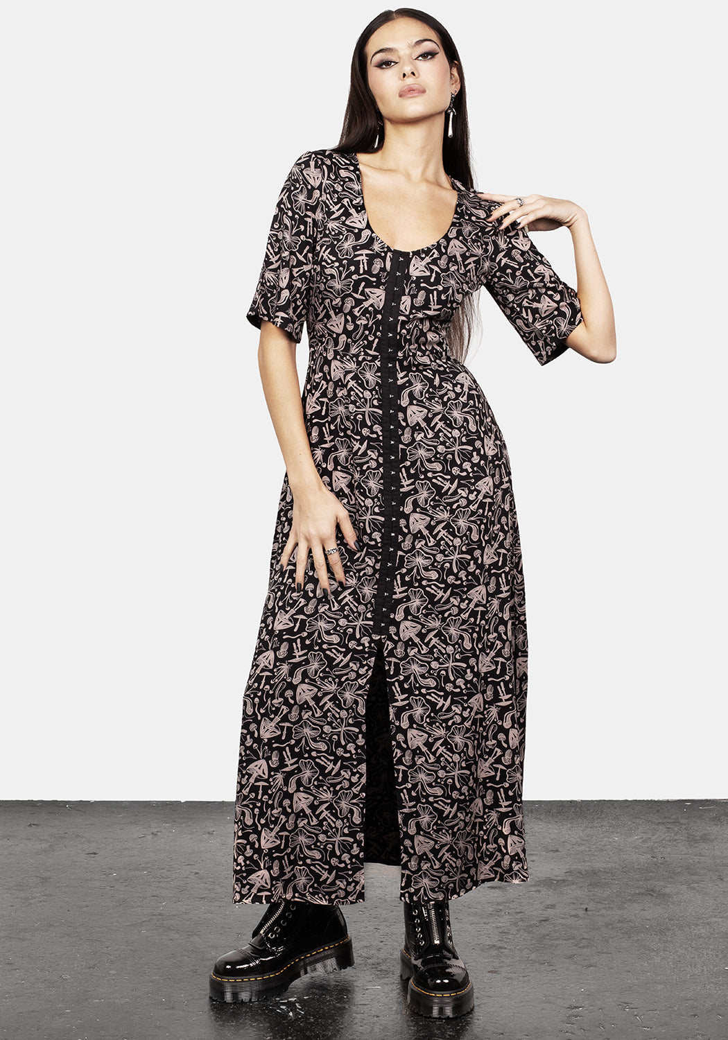 Mushroom Print Maxi Dress with Front Split | Mycophile