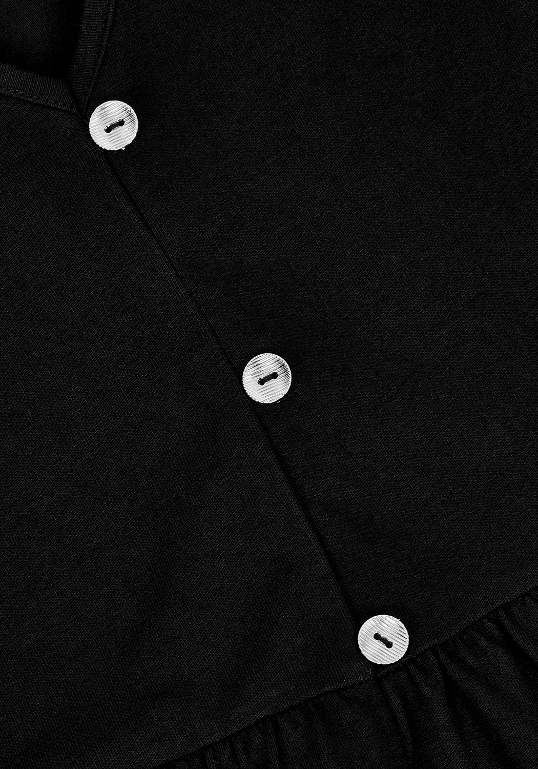 Black Puff Sleeve Midi Dress with V-Neck & Button Detail | Dollsome